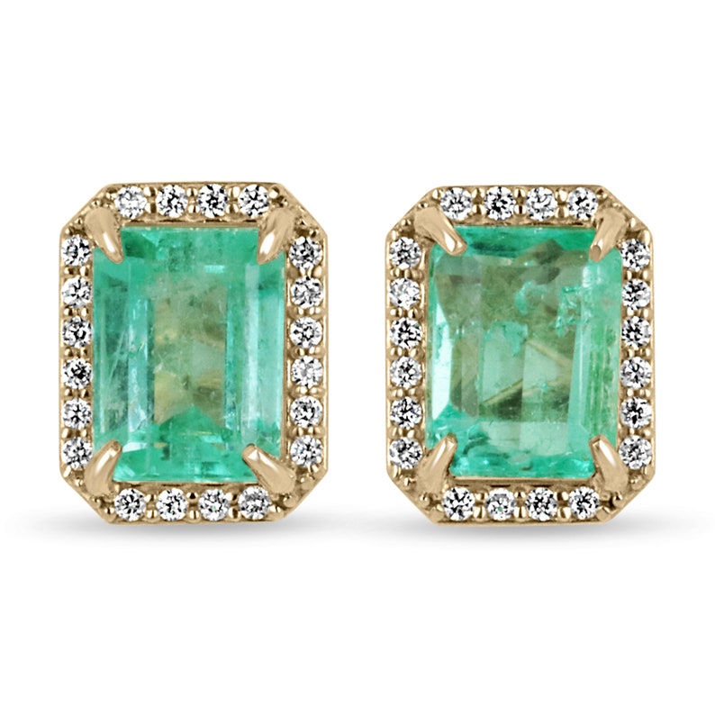Emerald Cut Diamond Halo Stud Earrings