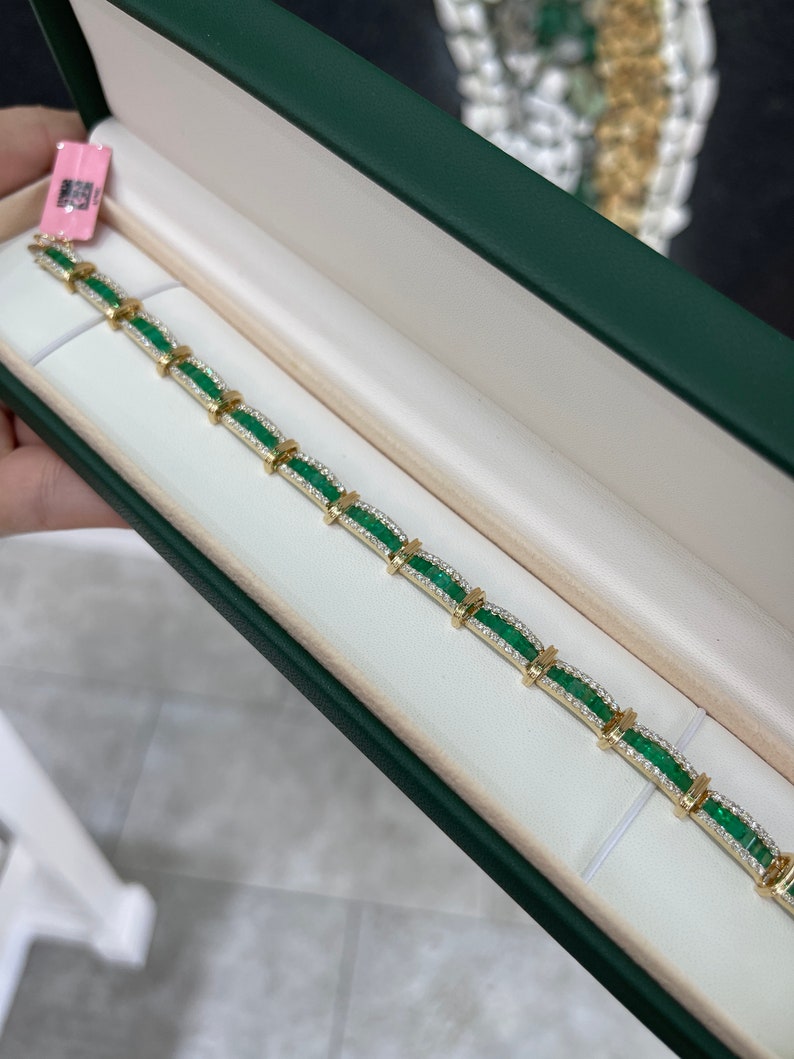 Emerald & Pave Diamond Accents Cluster Bracelet