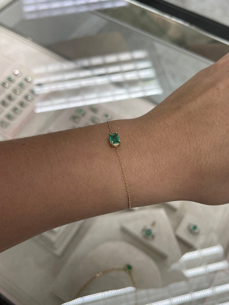 1.0ct 14K Natural Emerald Solitaire Bracelet