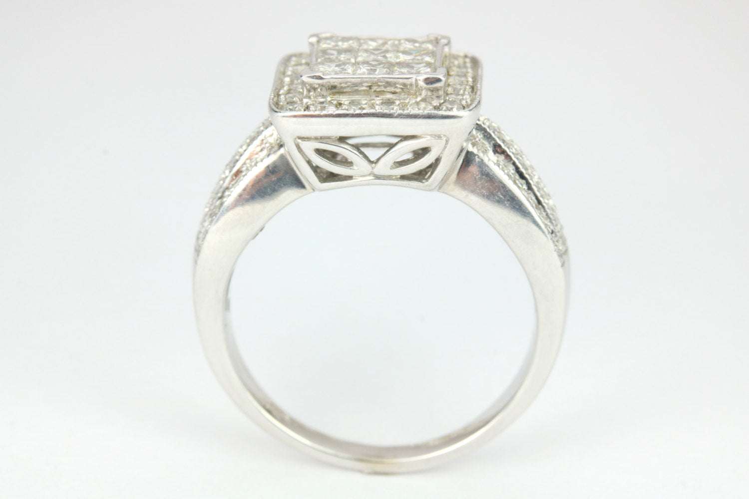 2.15cts Princess Cut Invisible Setting Diamond Cluster Engagement Ring 14K White