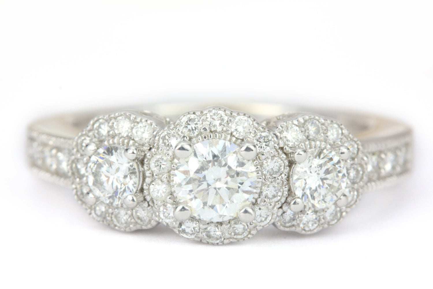 1.46tcw Scalloped Diamond Halo Engagement Ring 14K