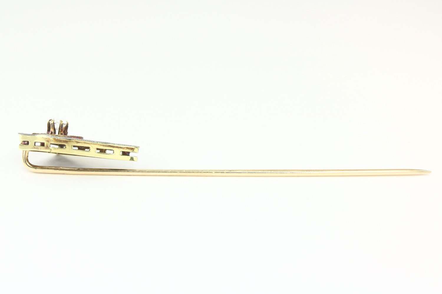 Antique Art Deco White and Yellow Gold Diamond Filigree Stick Pin 14K