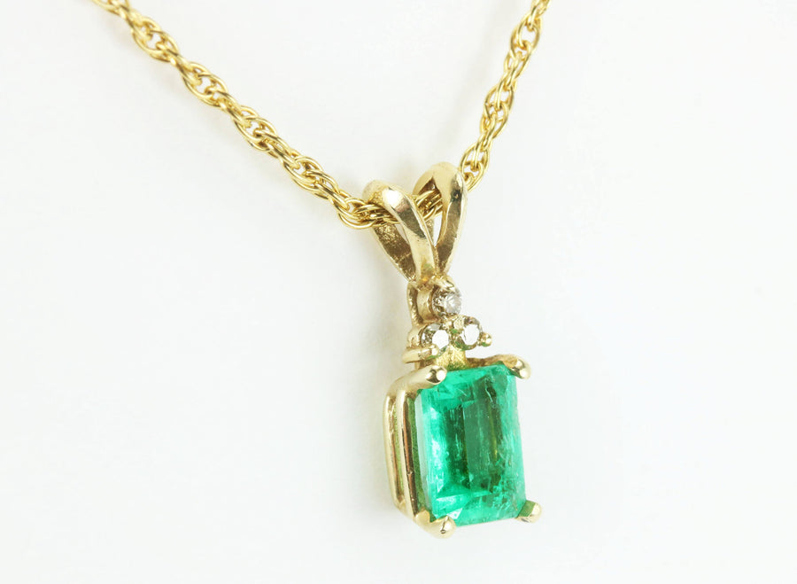  Emerald Cut Colombian Emerald & Diamond Accent Pendant