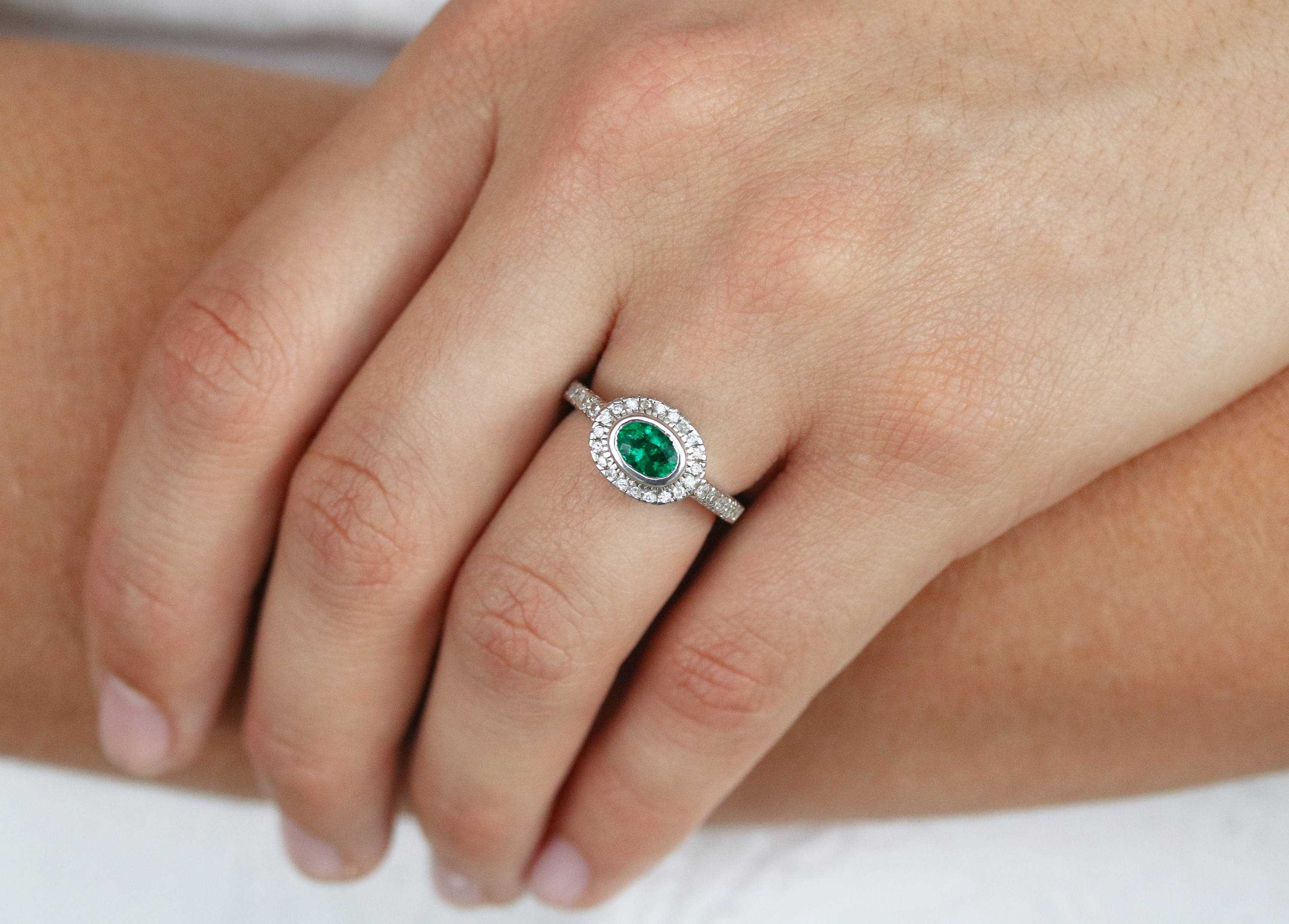 1.68tcw East to West Oval Dark Emerald & Diamond Accent Bezel Ring 14K