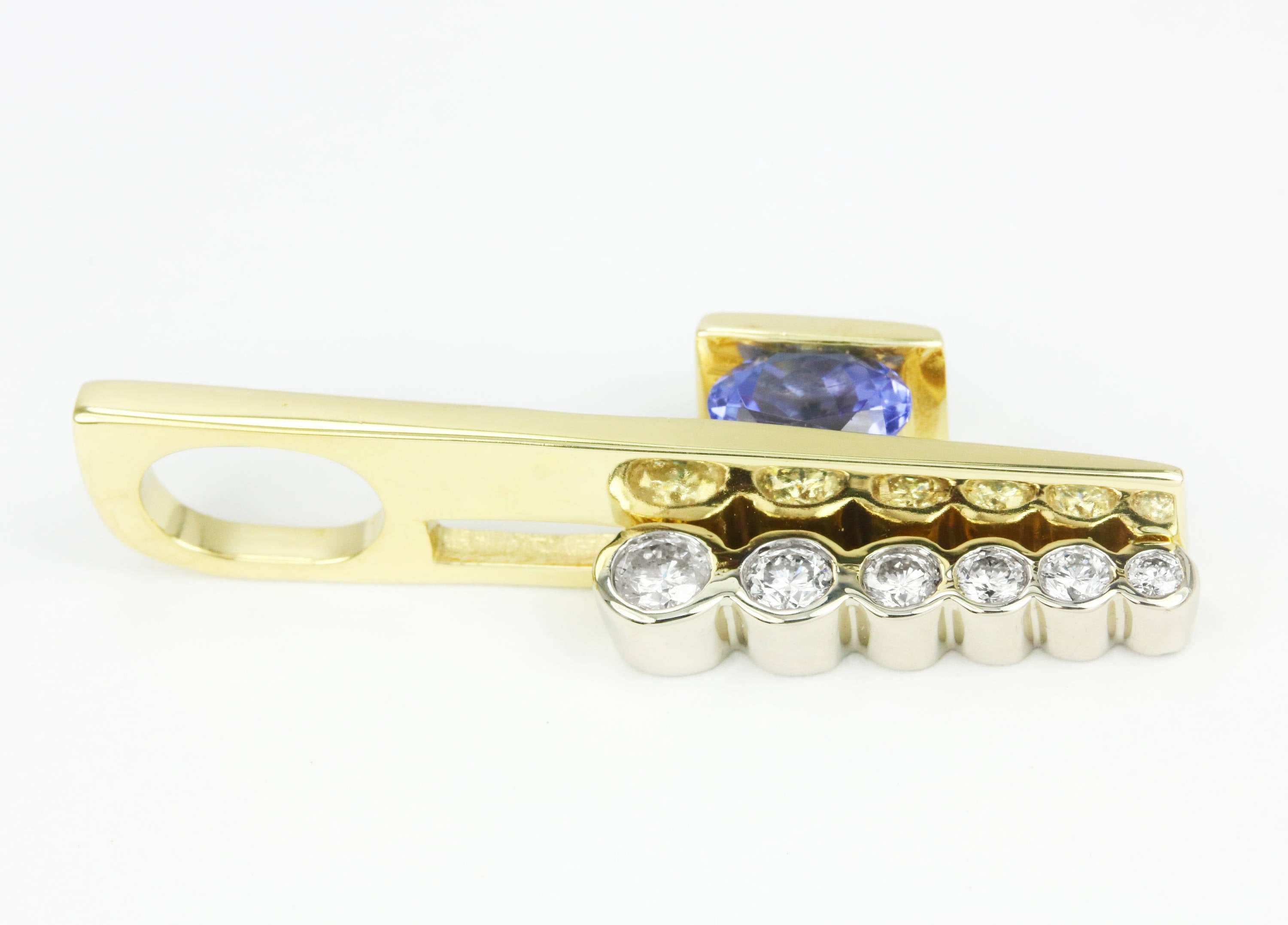 1.50tcw Tanzanite & Diamond Gold Bar Pendant 14K