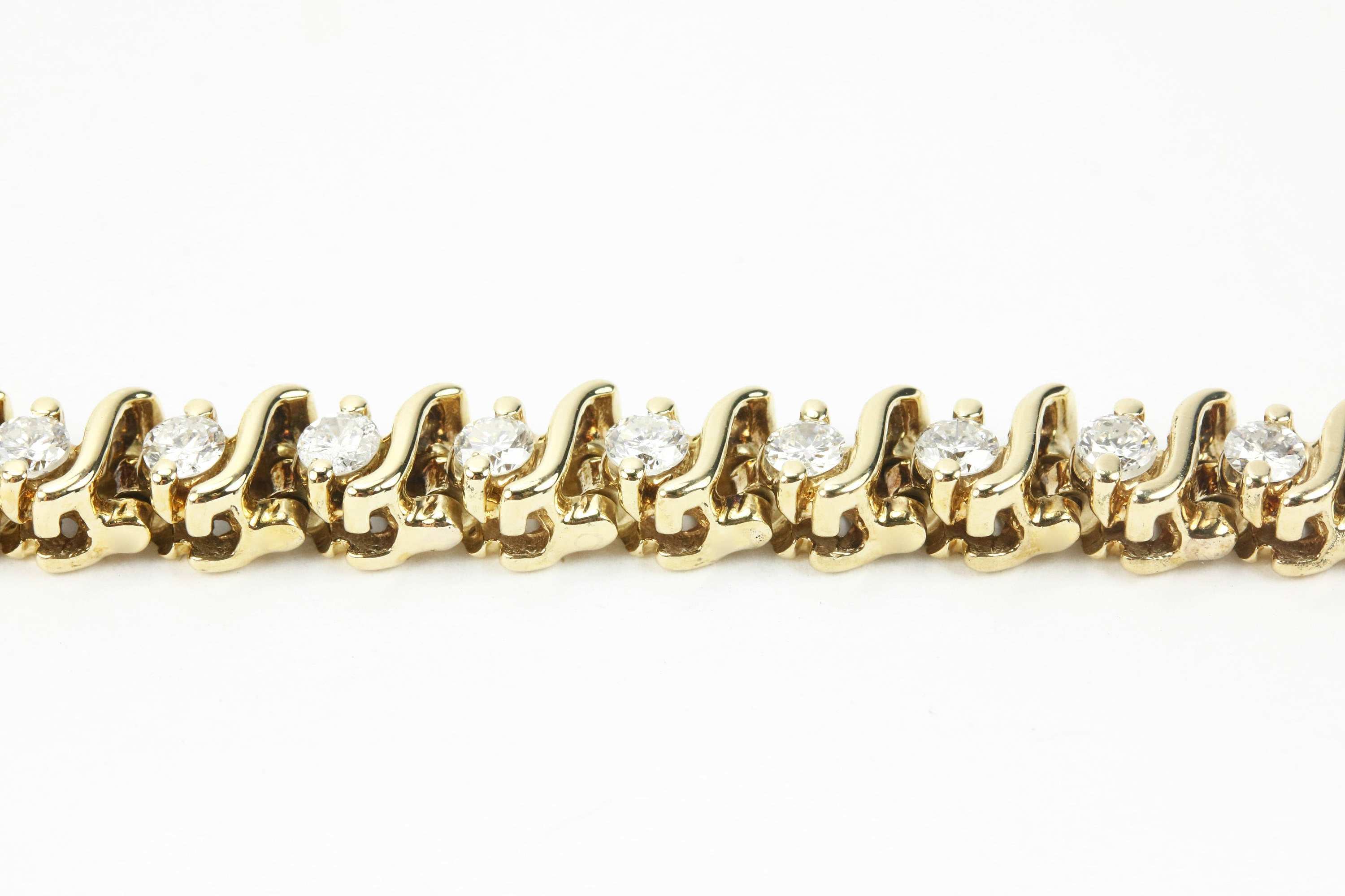 Yellow Gold Diamond S Tennis Bracelet 14K