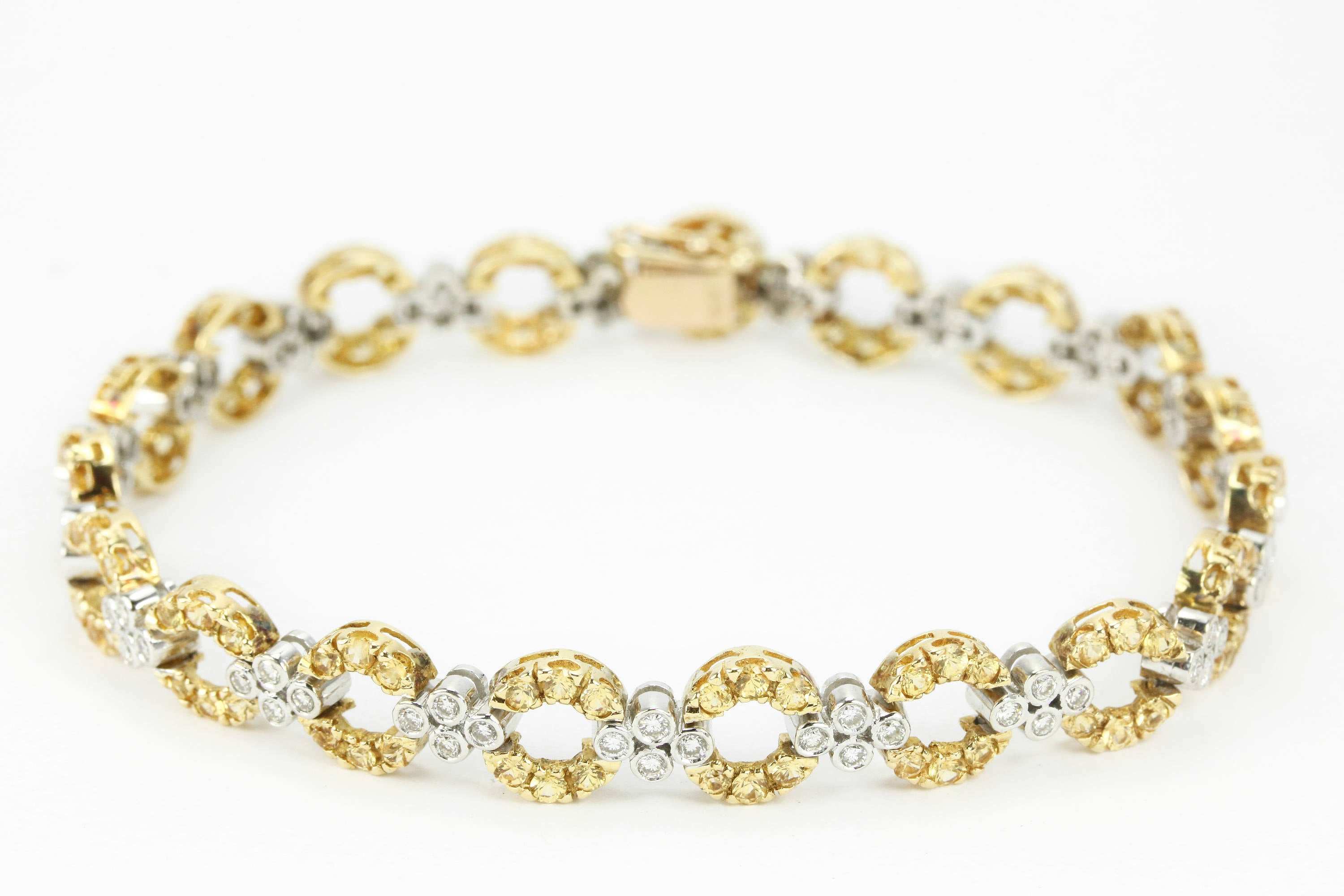 4.94tcw Yellow Sapphire & Diamond Tennis Bracelet Two Toned Gold 18K