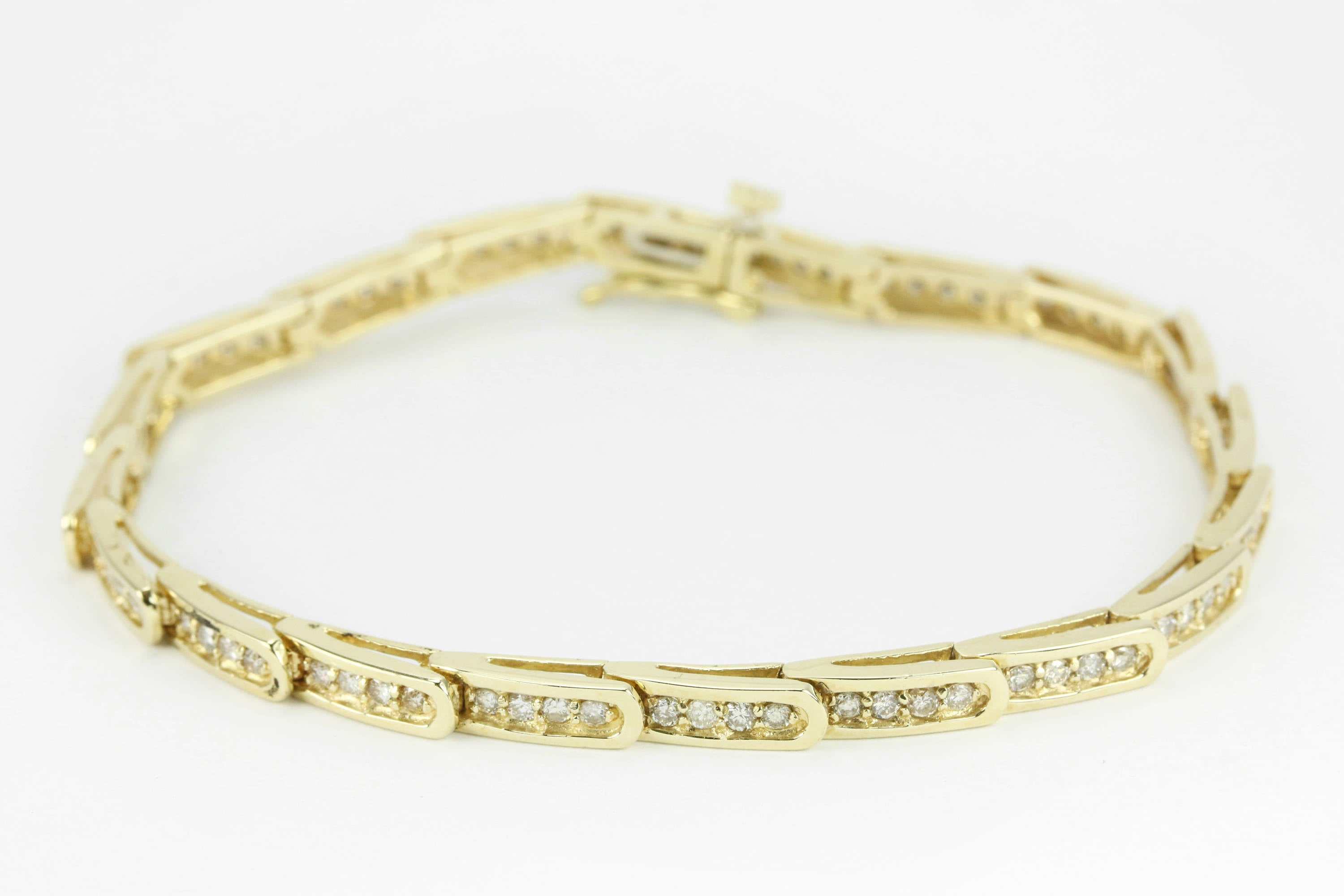 14KT Yellow Gold 1.01CTW Princess Cut Invisible Set Natural Diamond Tennis Bracelet