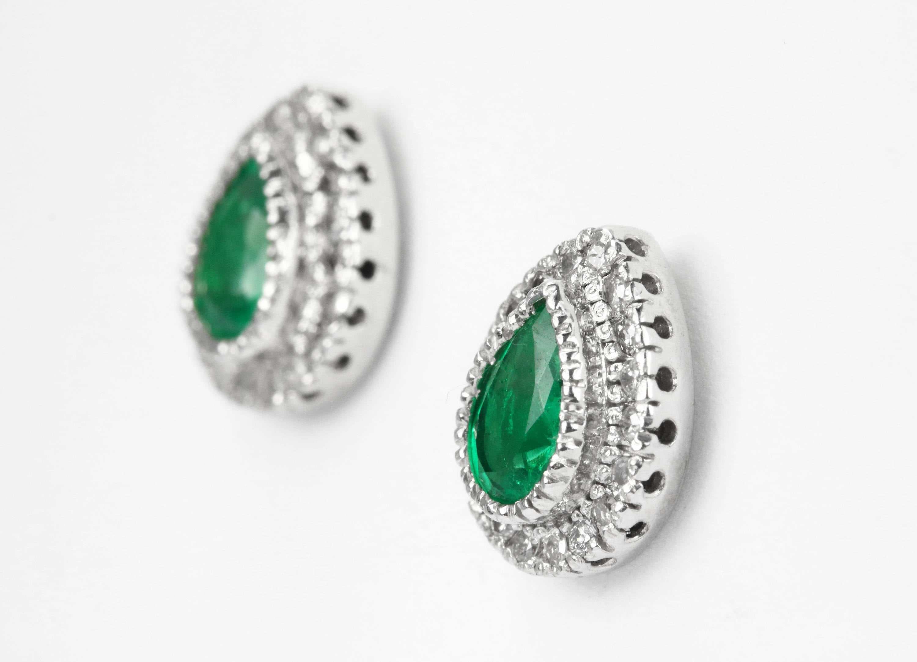 2.50tcw Pear Emerald & Diamond Halo White Gold Studs 14K