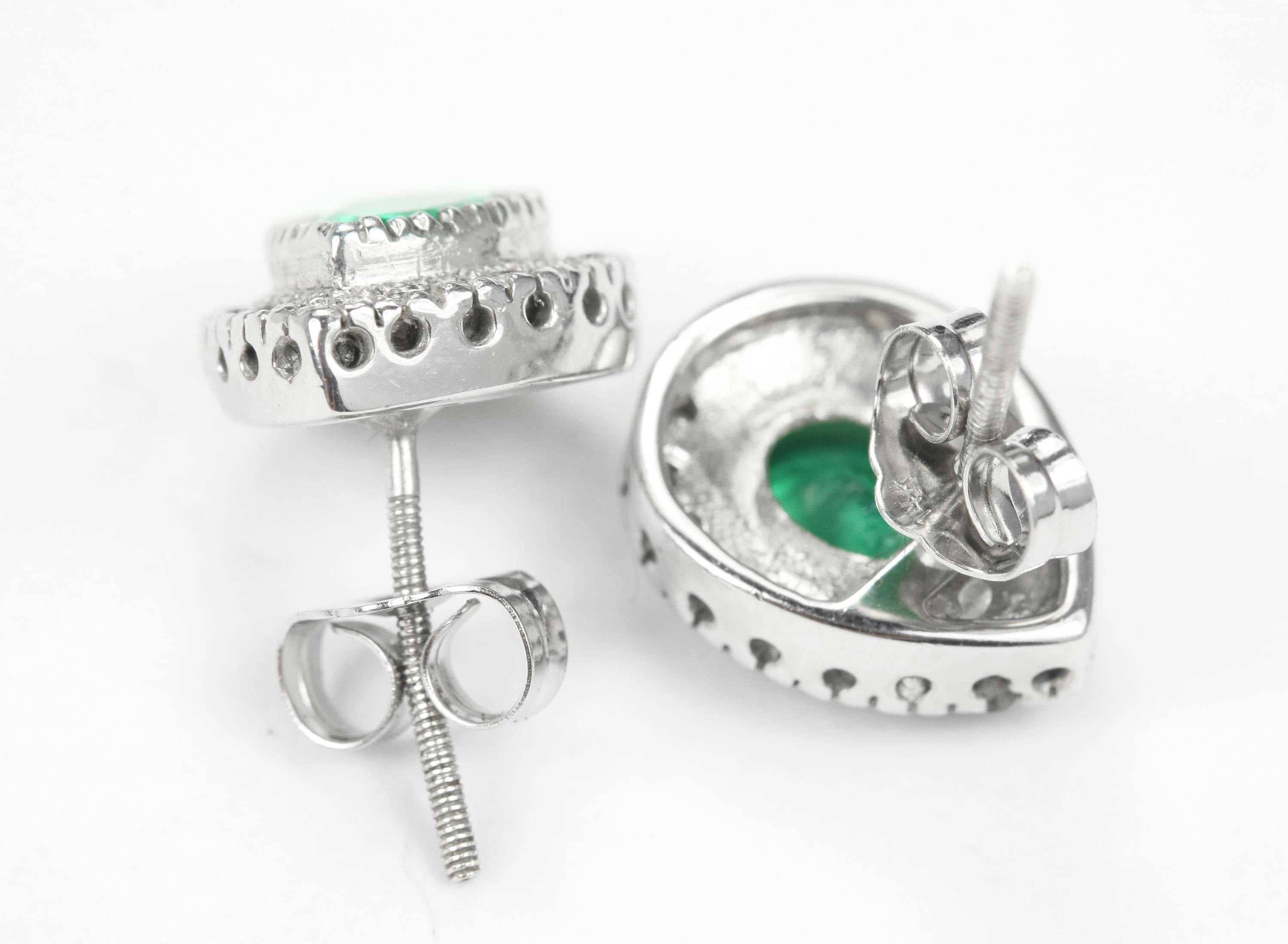 2.50tcw Pear Emerald & Diamond Halo White Gold Studs 14K