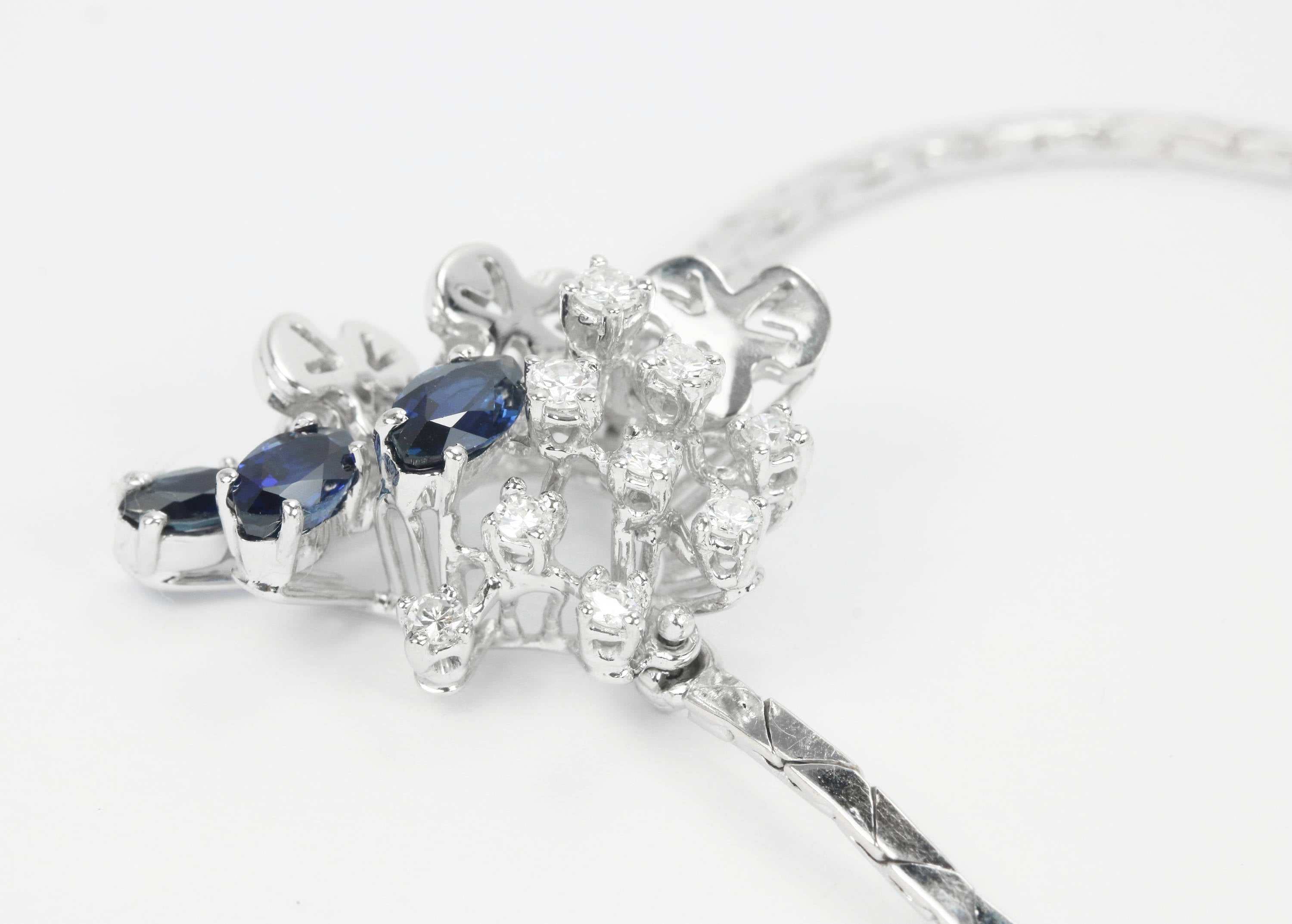 1.05tcw Blue Sapphire & Diamond Necklace White Gold