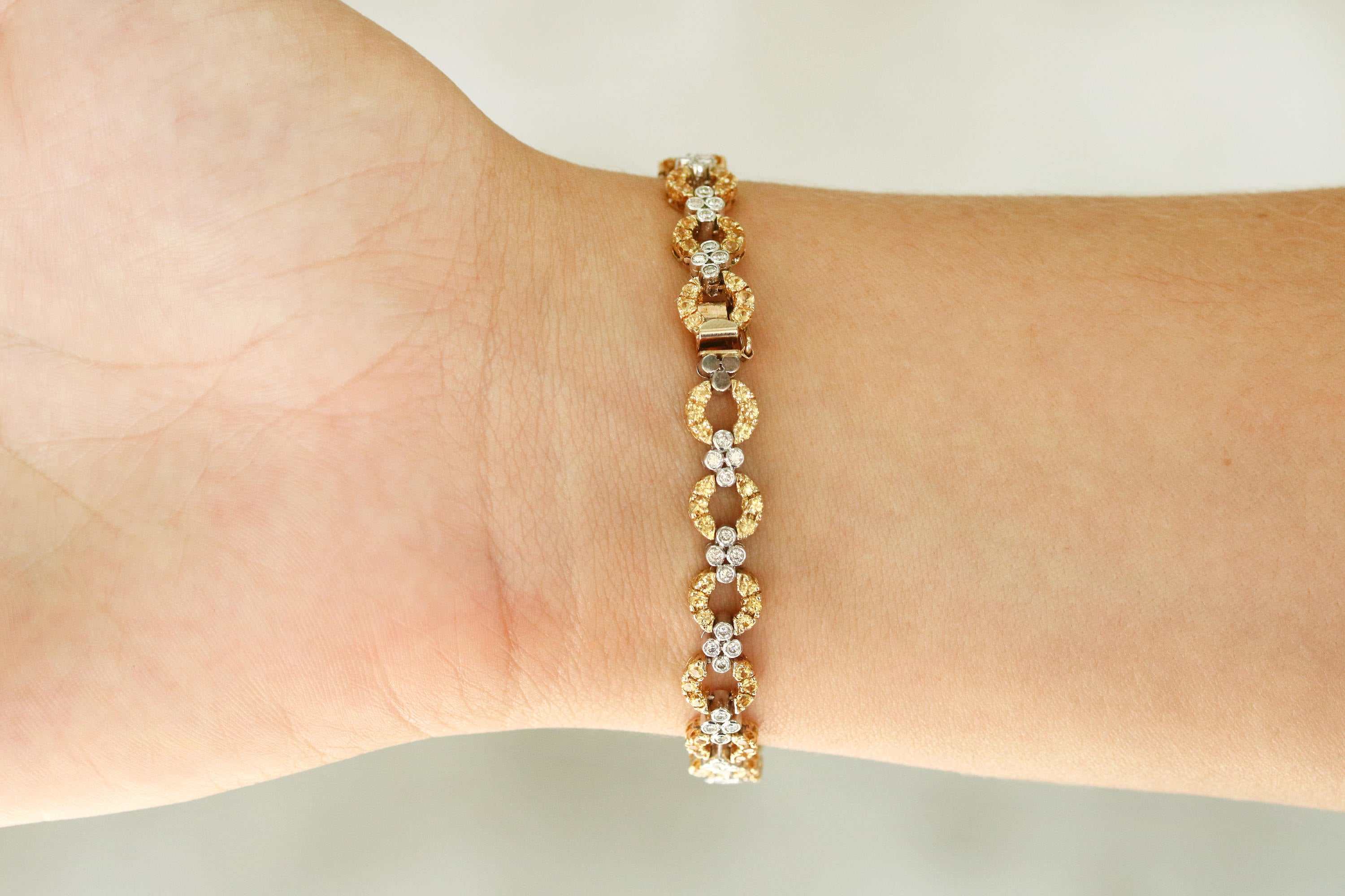 4.94tcw Yellow Sapphire & Diamond Tennis Bracelet Two Toned Gold 18K