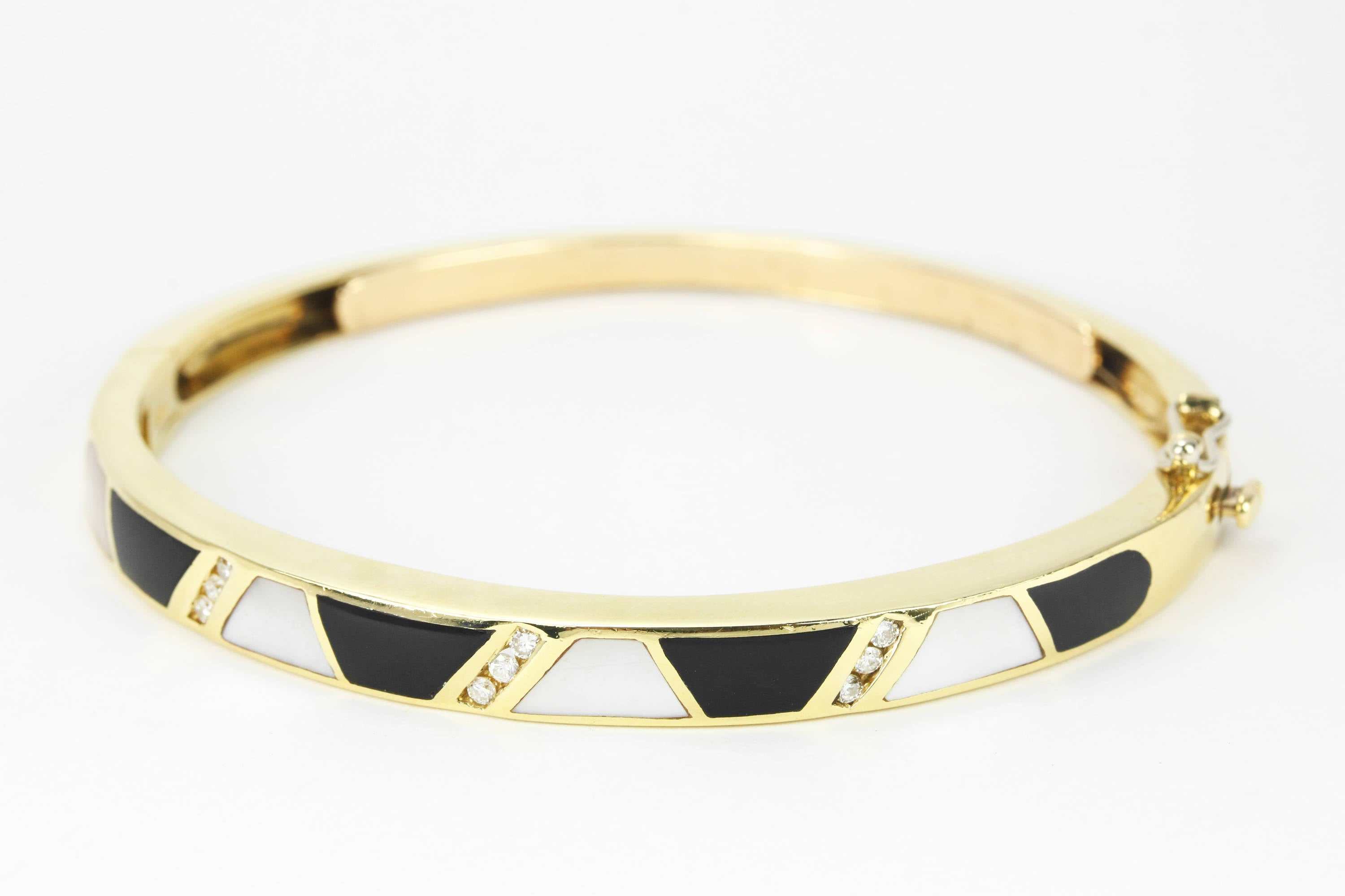 Mother Of Pearl, and Diamond Stackable Bracelet 14K Fashion Ring