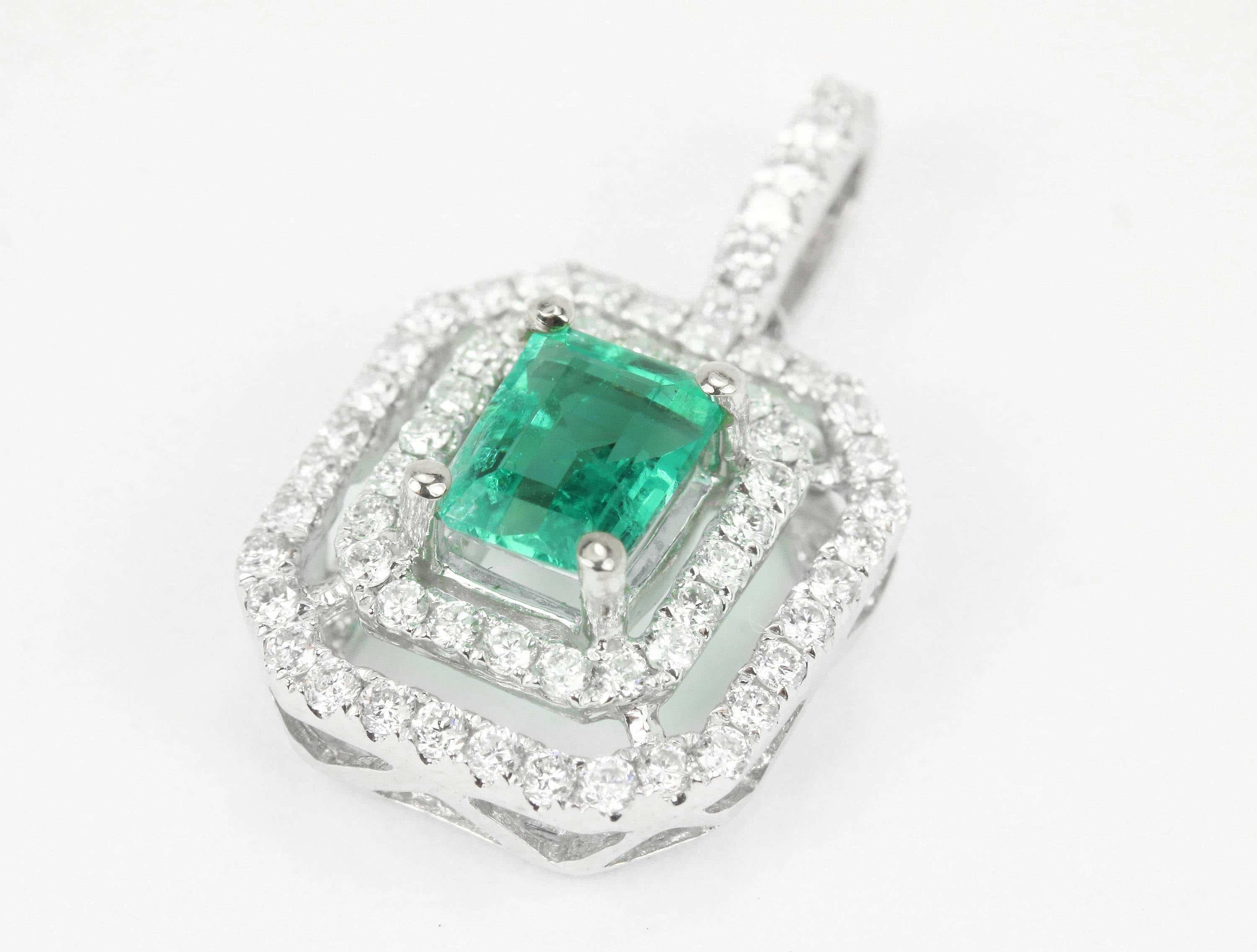 1.0tcw Colombian Emerald & Diamond Double Halo Necklace