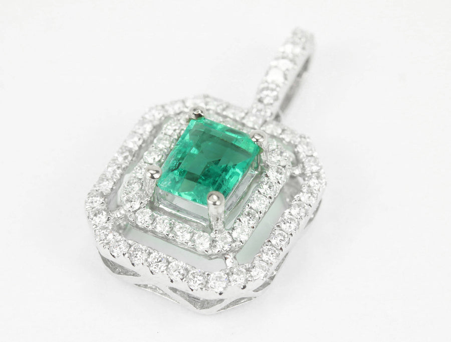 1.0tcw Colombian Emerald & Diamond Double Halo Necklace 