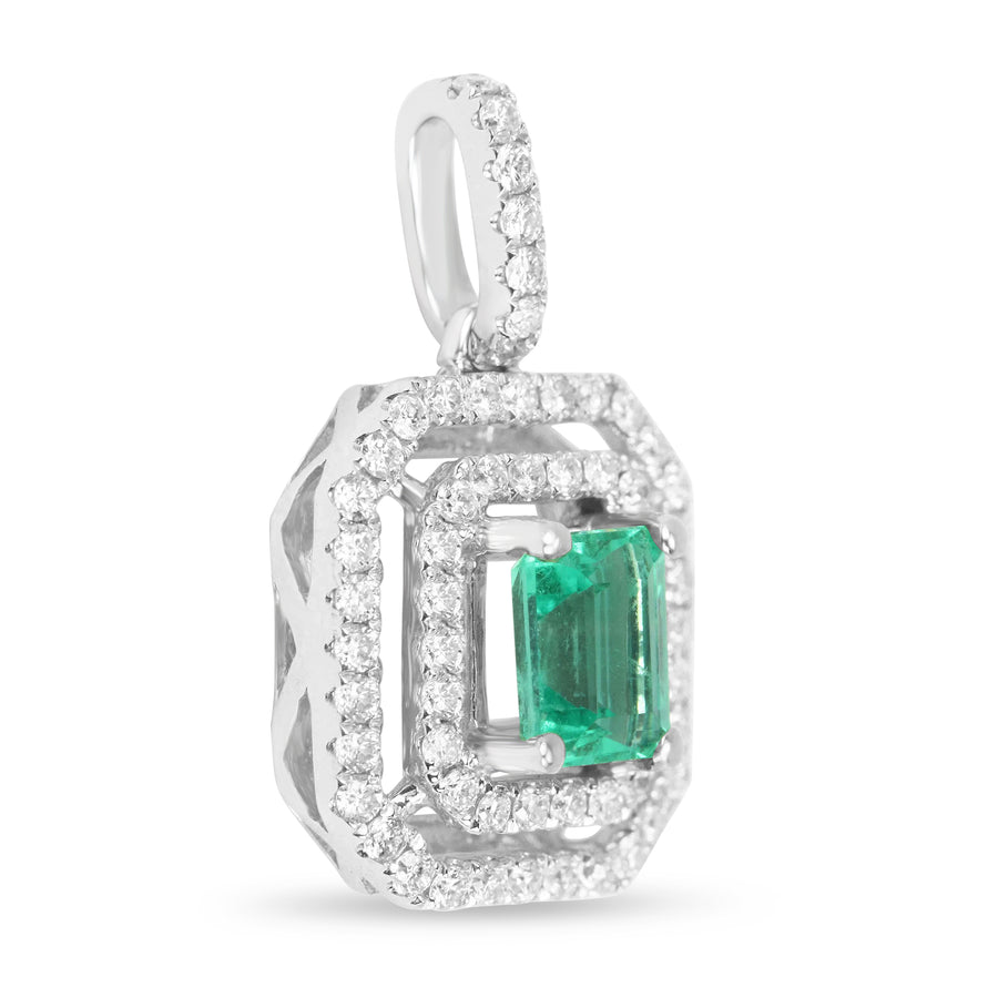 1.0tcw Colombian Emerald & Diamond Double Halo Necklace 14K