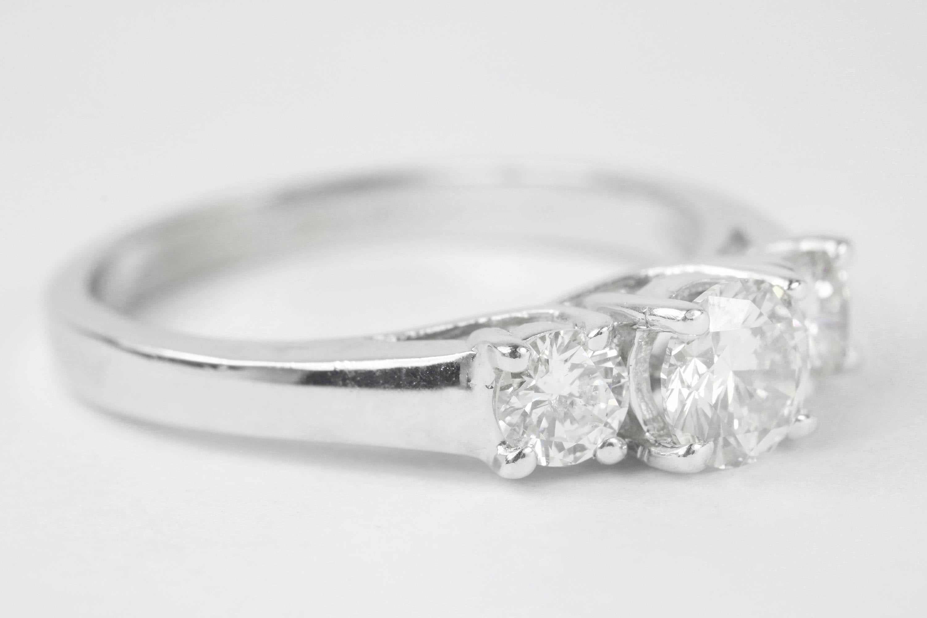 1.11tcw Three Stone Diamond Engagement Ring 14K