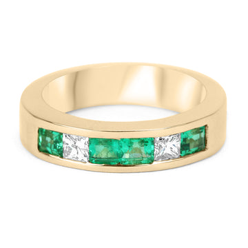 1.10tcw 14K Emerald & Diamond Round Cut Wedding Engagement Mens Ring