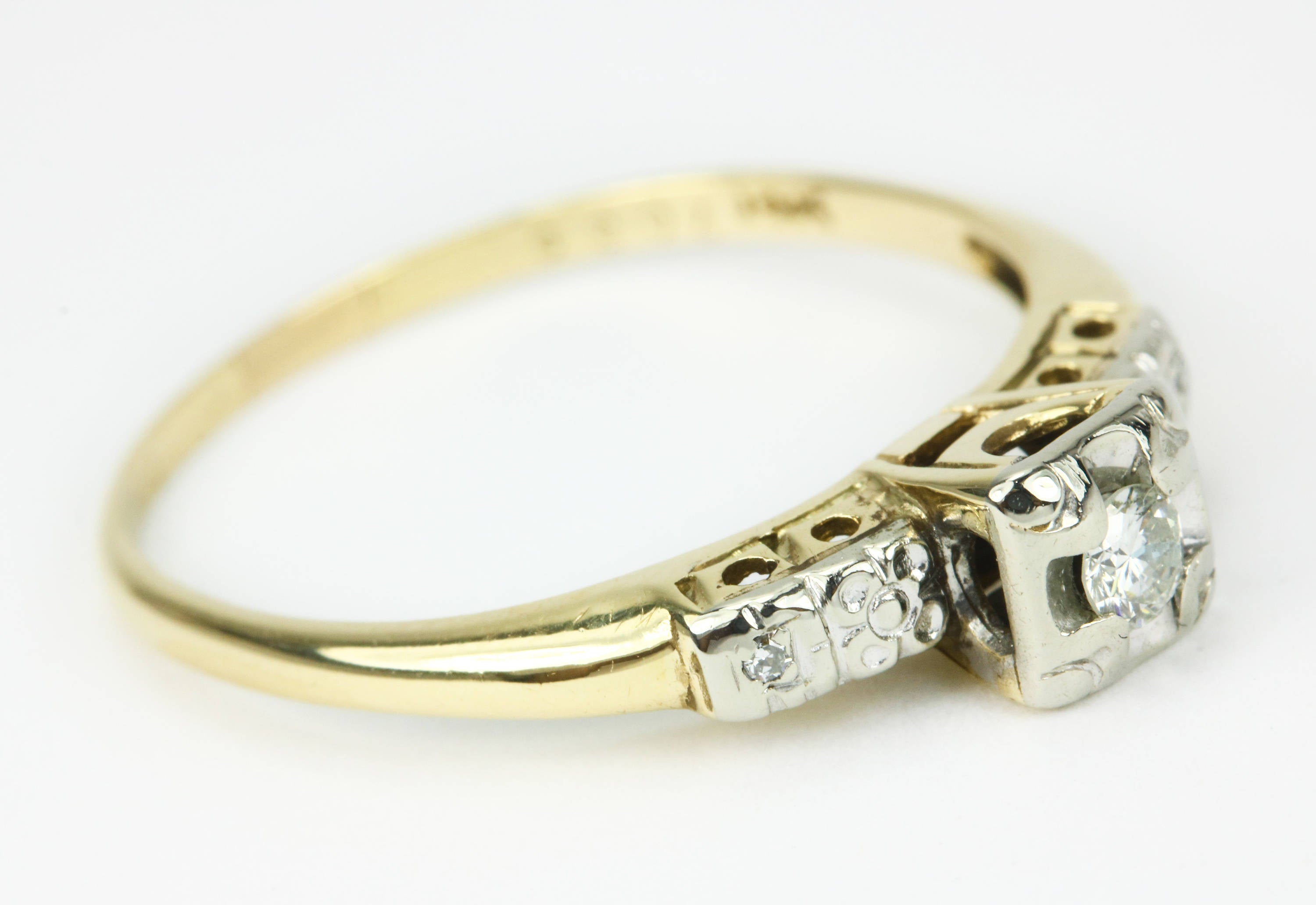 Petite Diamond Vintage Engagement Ring Two-Tone 14K iamge