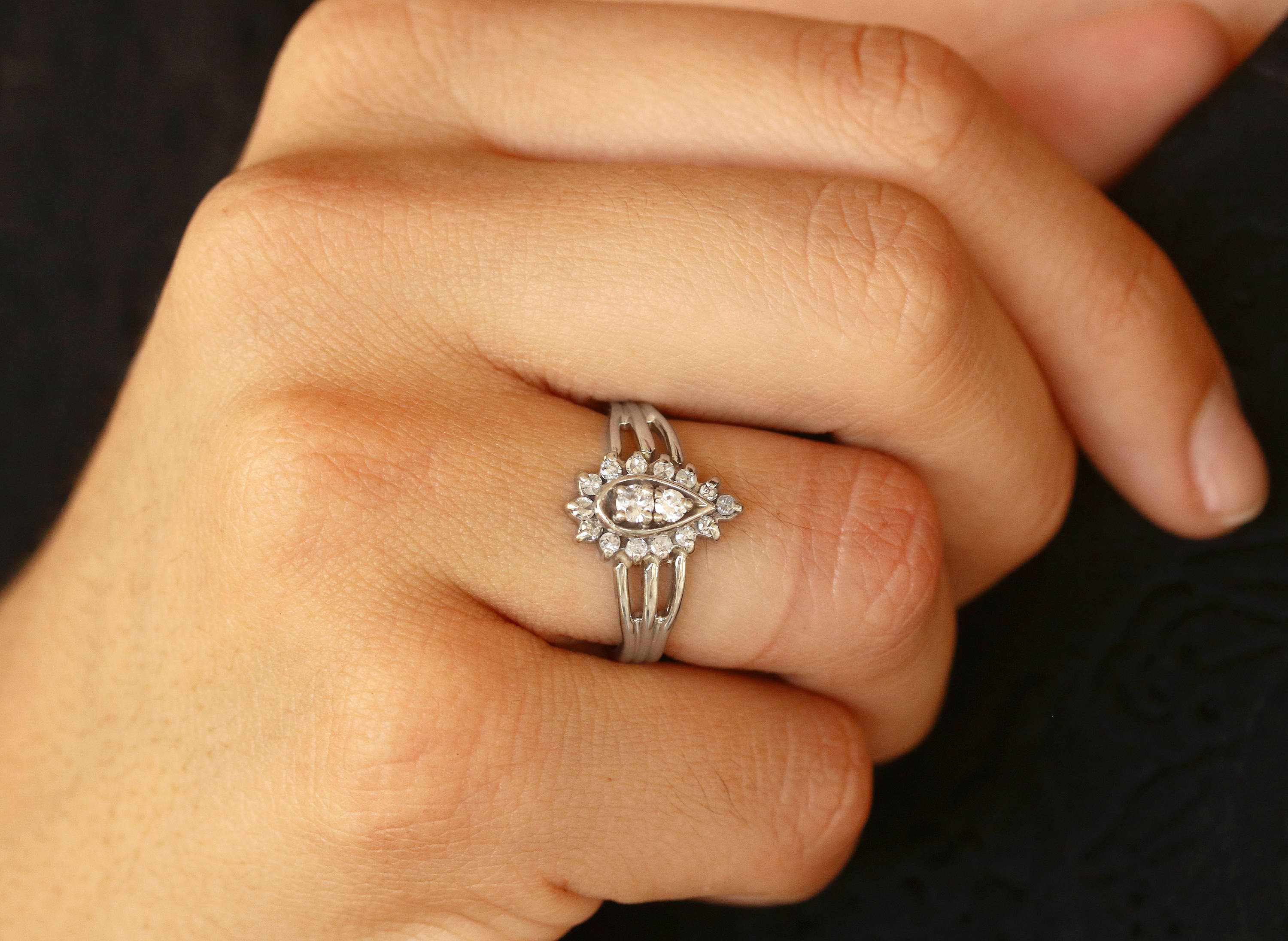 0.45pts Vintage Diamond Cluster Anniversary Ring 14K