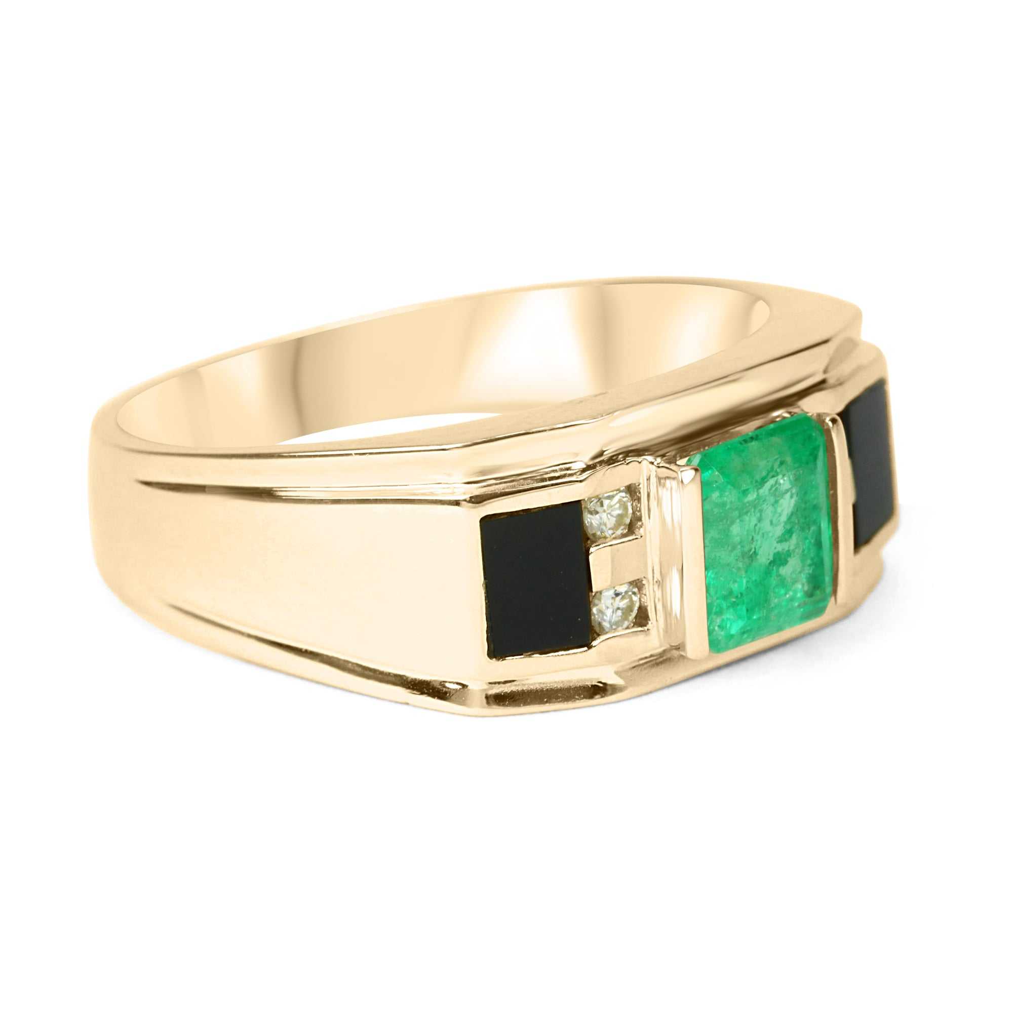 3.07tcw Men's Natural Colombian Emerald Black Onyx & Diamond Ring Gold 14K