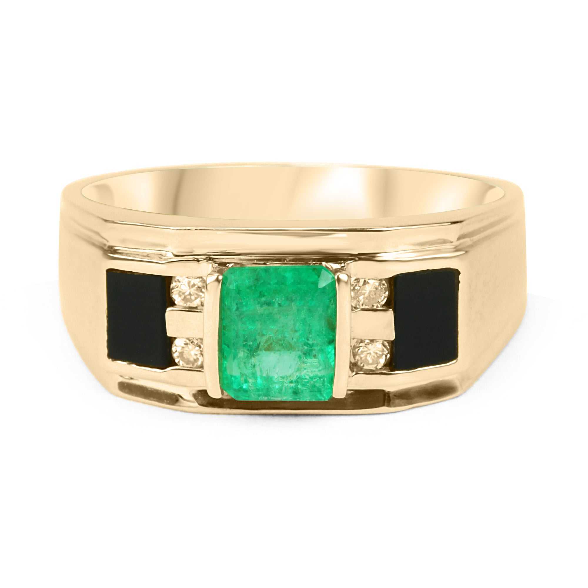 3.52 Carat East to West Colombian Emerald Tension Set Mens Ring 14K