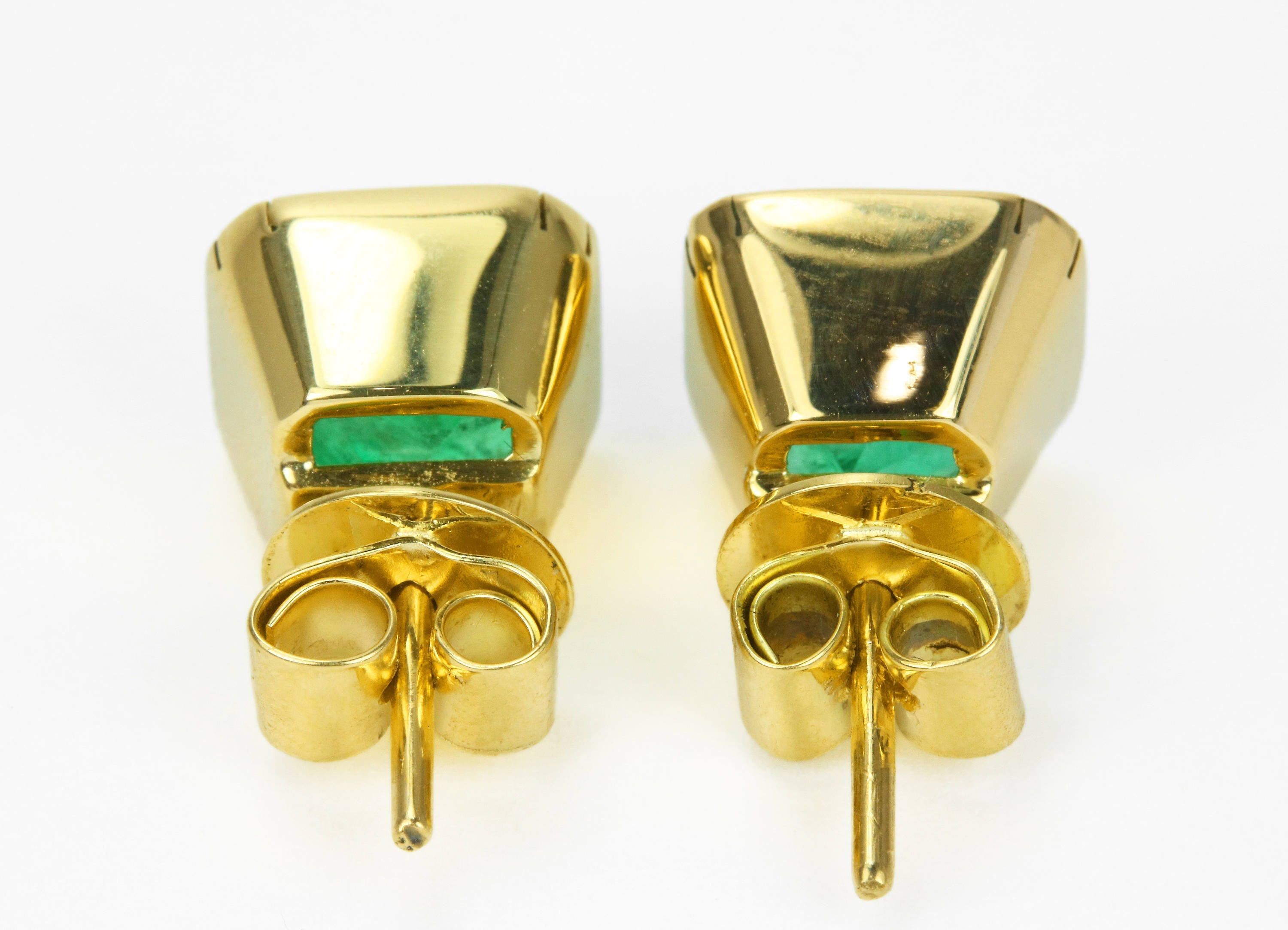 4.15 Carat Vivid Apple Green Emerald Bezel Set Stud Earrings Gold 14K