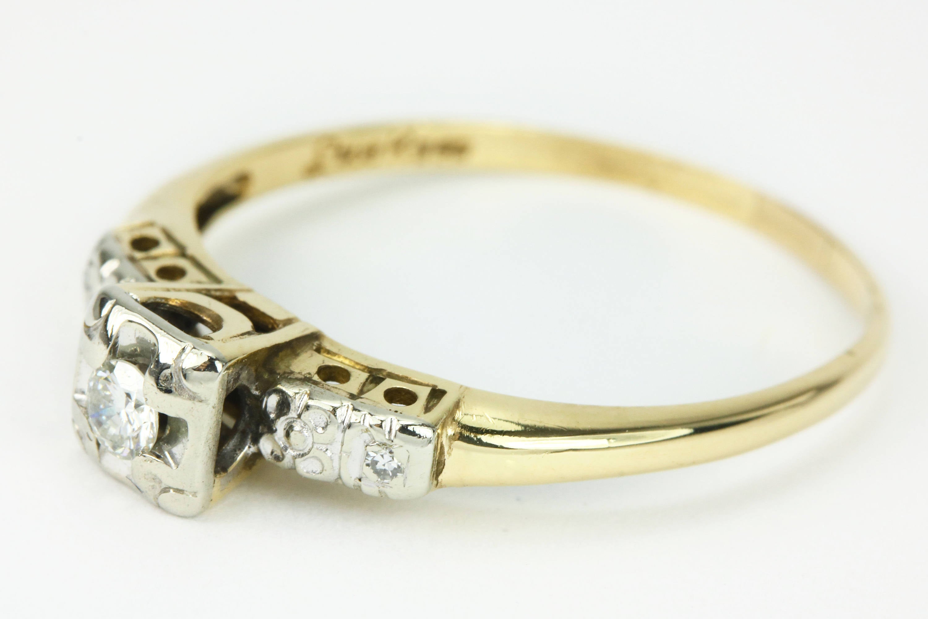 Petite Diamond Vintage Engagement Ring Two-Tone 14K iamge