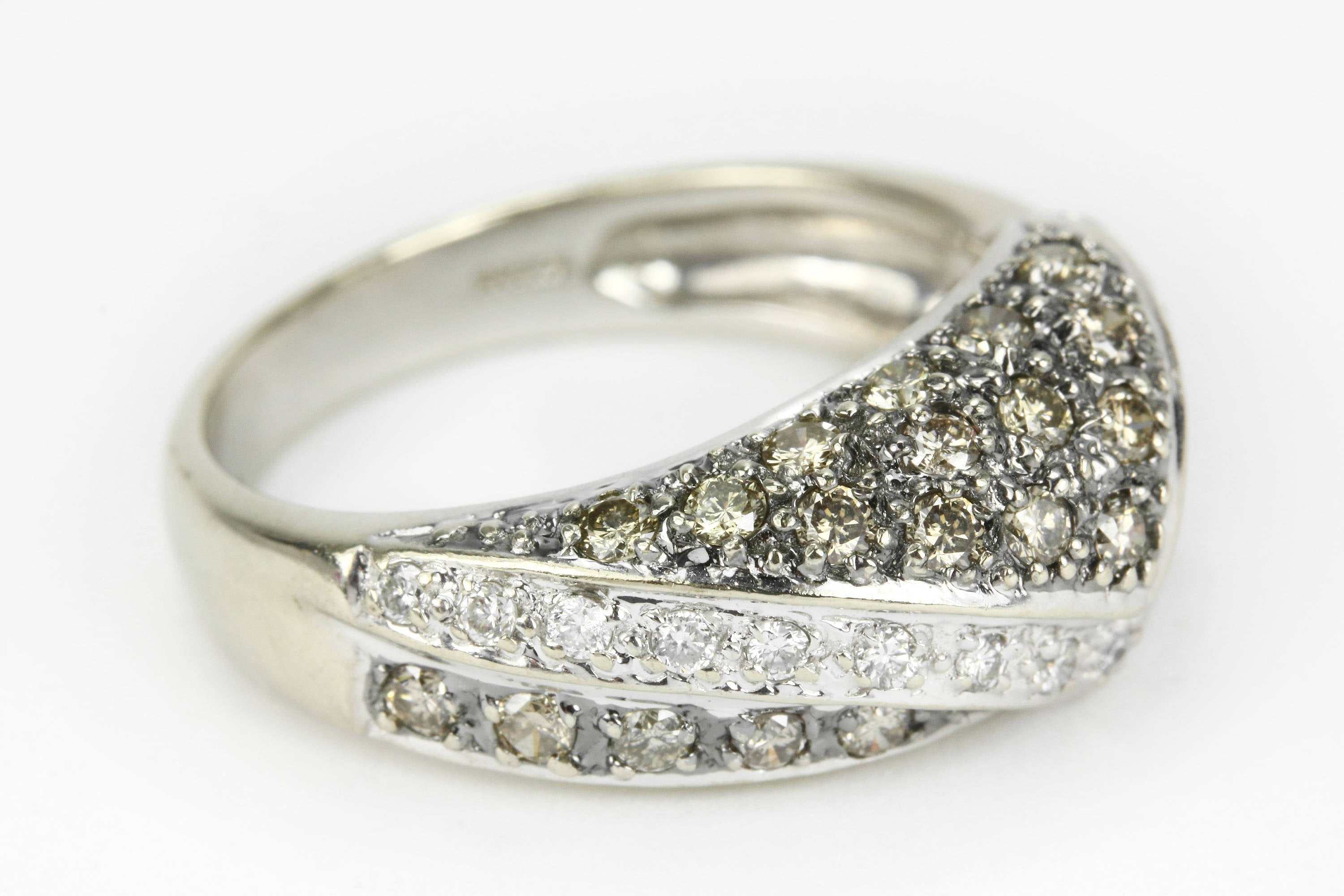 1.09tcw Cocoa Brown & White Diamond Cluster Pave Band Ring 14K