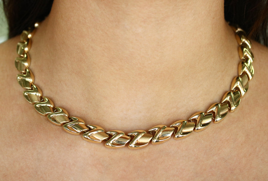 Womens Gold Statement Necklace 14K, 14K Yellow Gold Custom Curb Chain Necklace, Handmade Italian Cocktail Gold Necklace