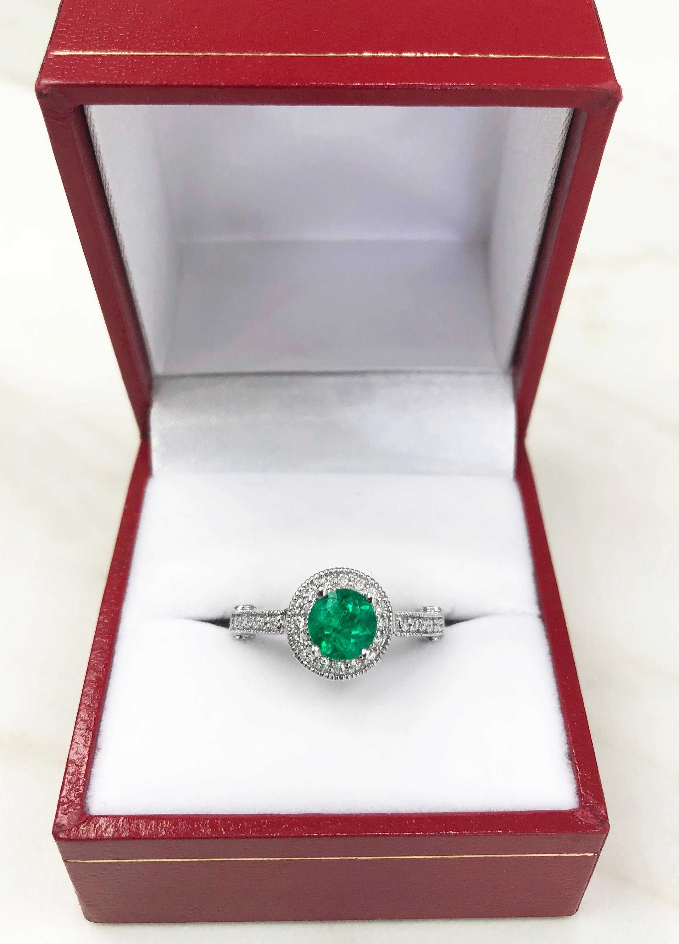 1.45tcw Round Emerald & Diamond Halo Engagement Necklaces