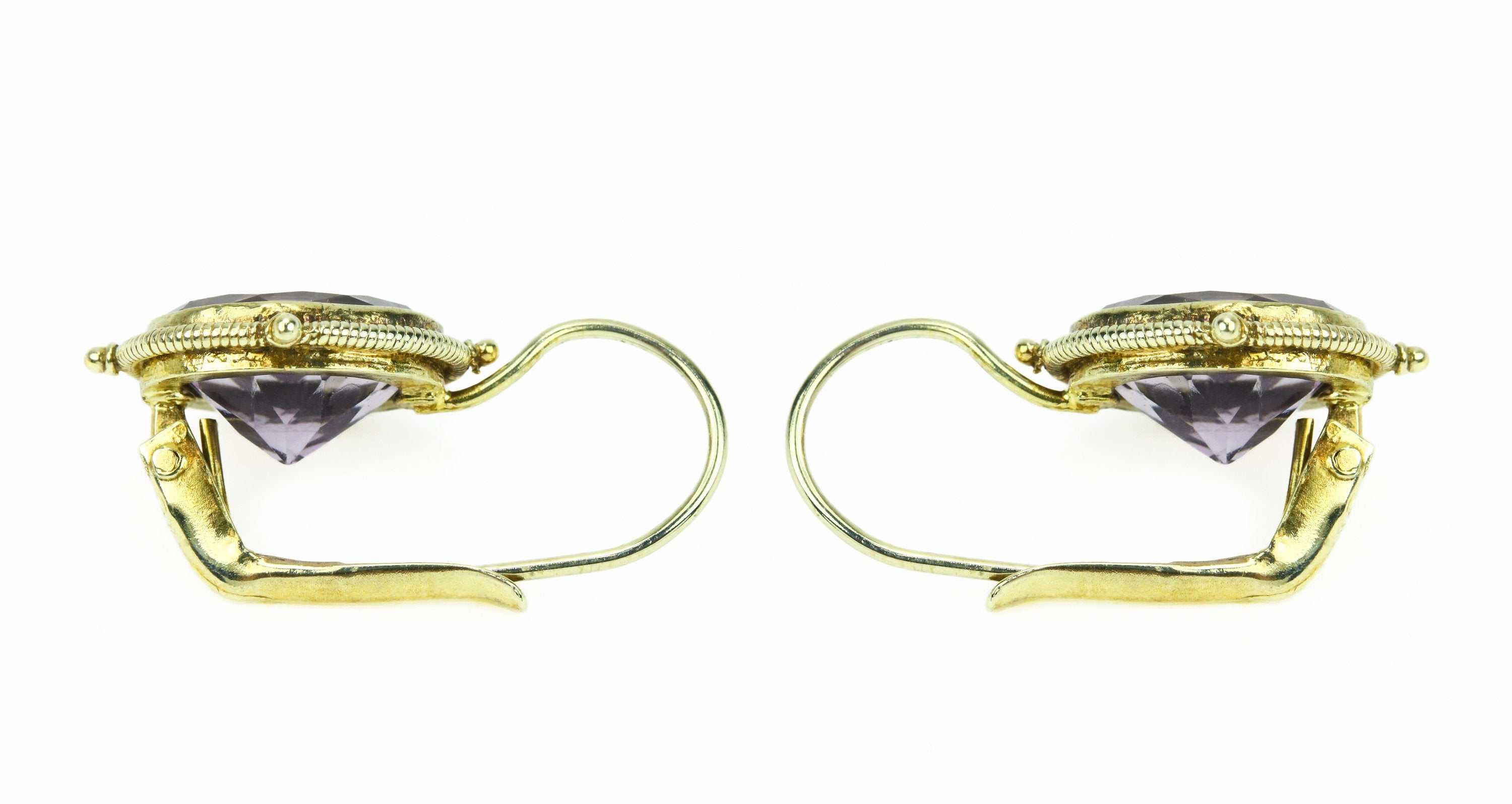 Oval Amethyst Vintage Lever Back Earrings 14K