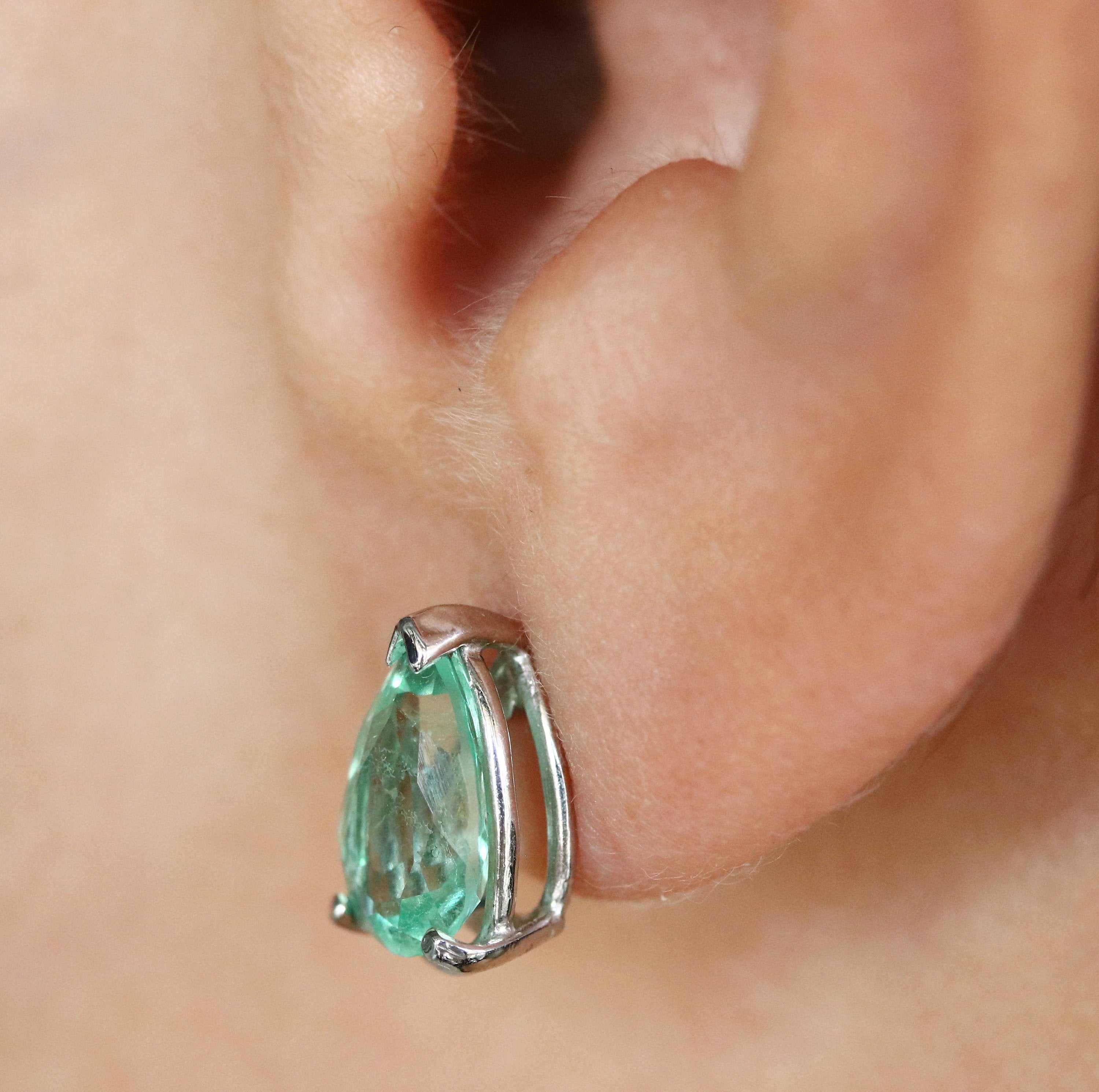 2.50tcw Light Green Emerald Tear Drop Solitaire Stud Earrings 14K