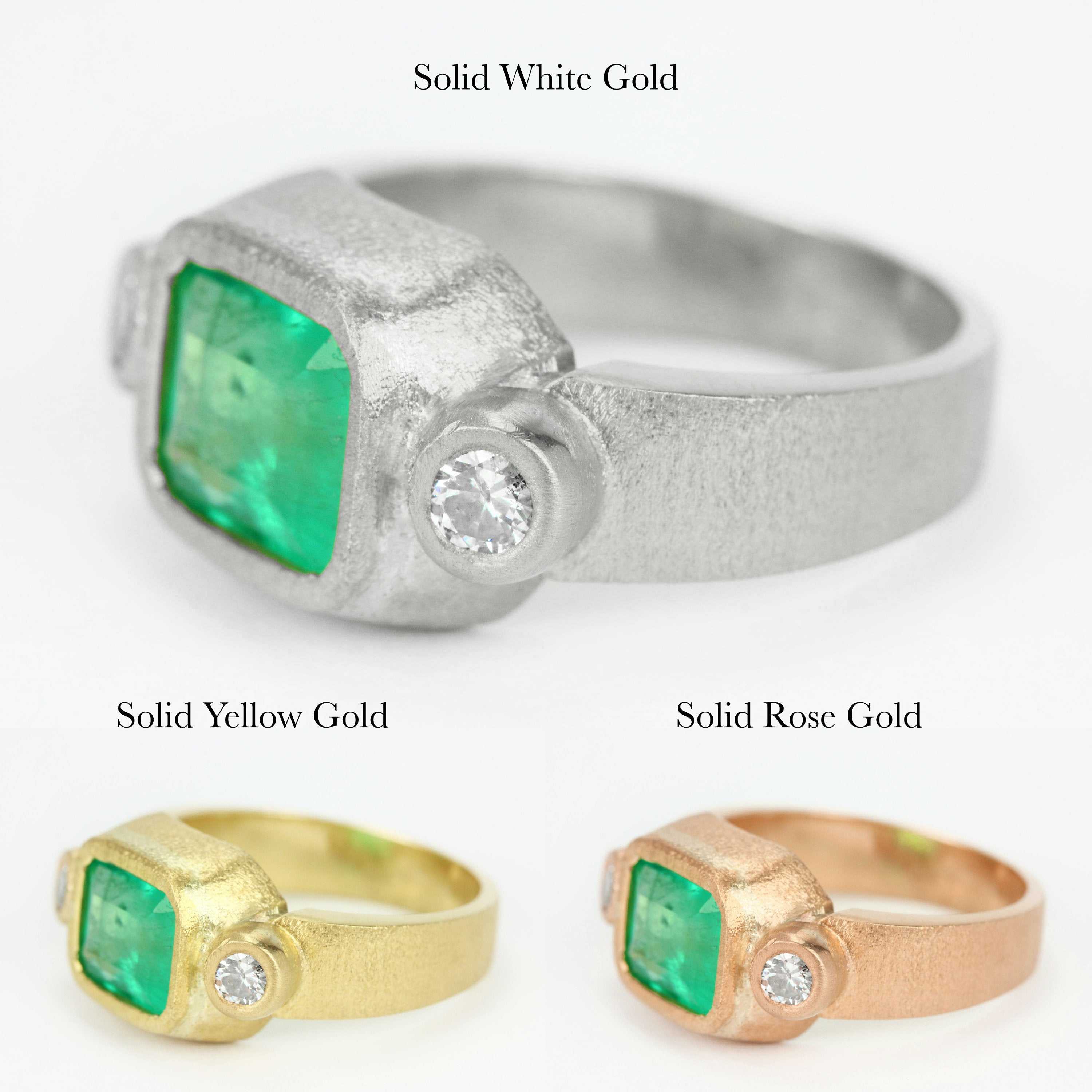 2.70tcw Colombian Emerald & Diamond Three Stone Bezel Ring 18K