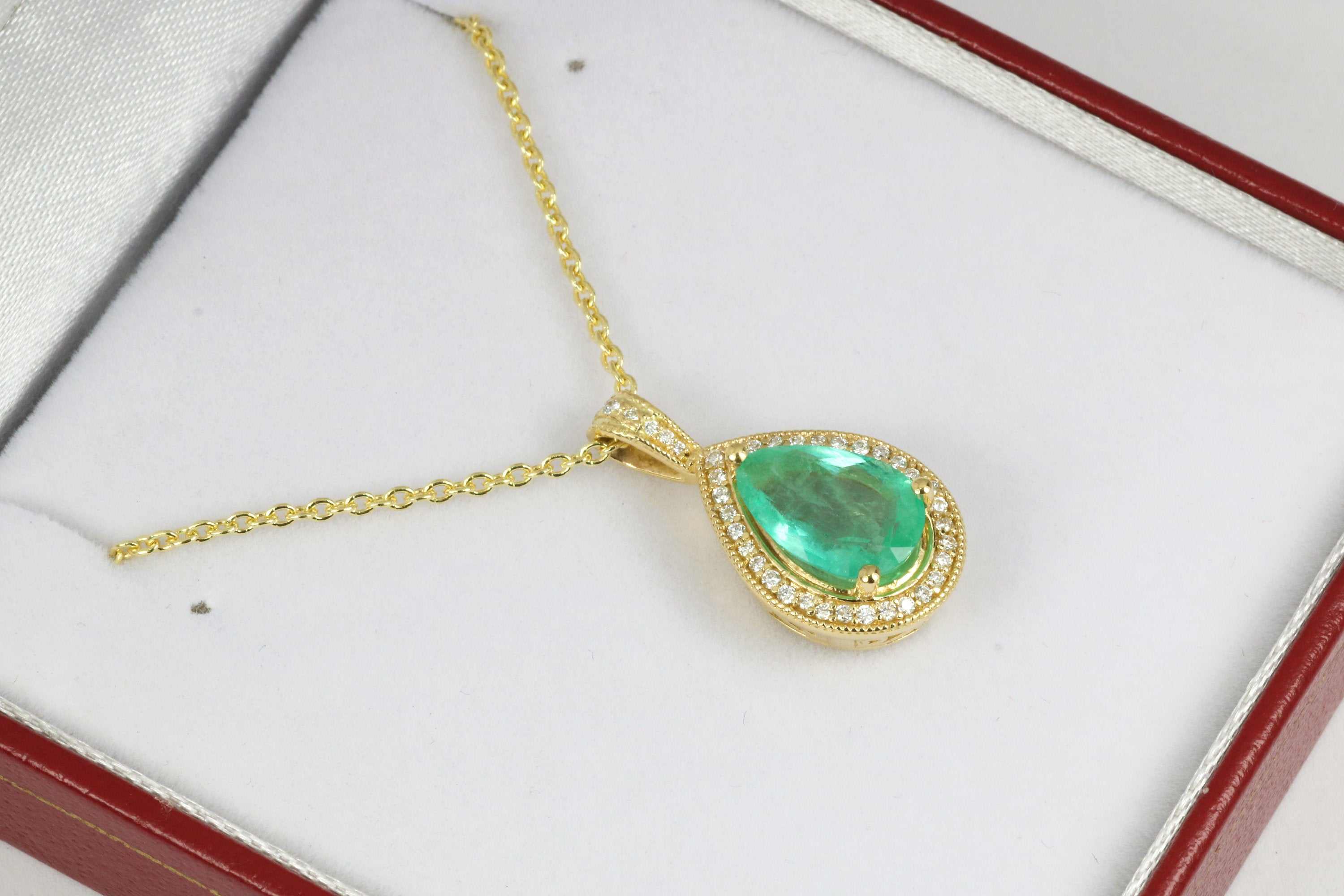 Emerald & Diamond Halo Necklace