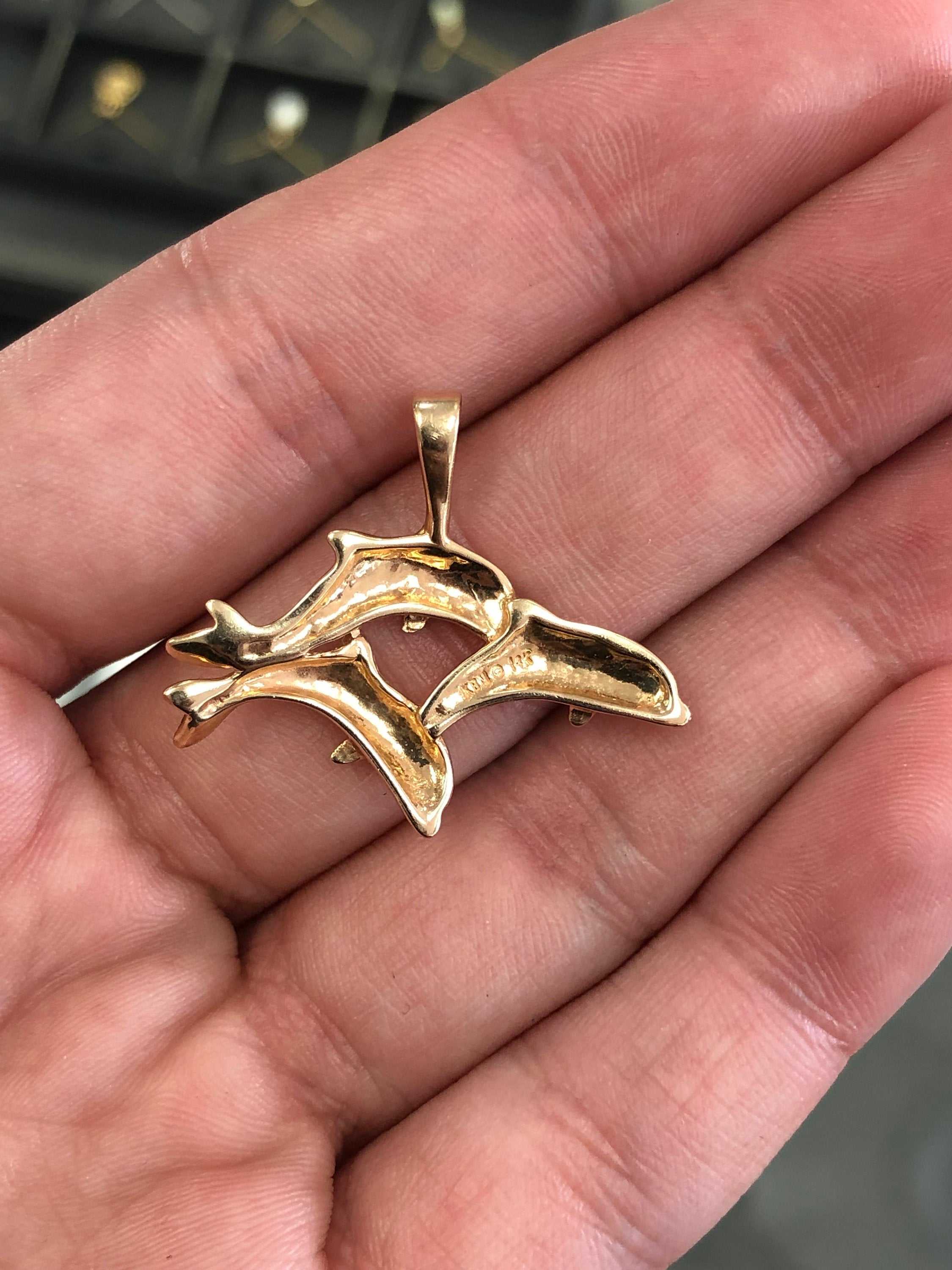 Yellow Gold Dolphin Pendant, 14K Gold Dolphin Pendant, Gold Dolphin Ch