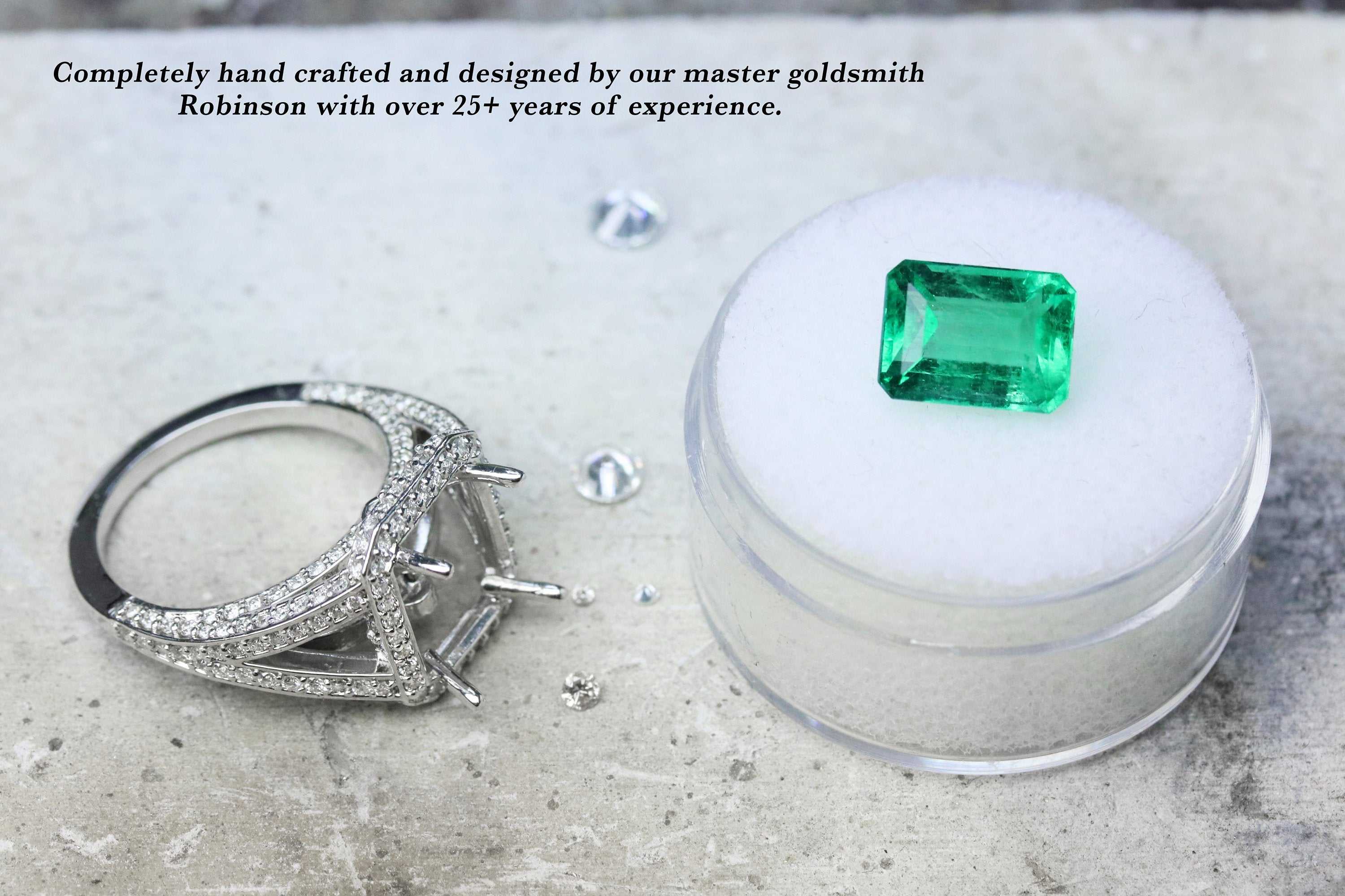 5.0tcw Emerald & Diamond Halo Split Shank Engagement Ring 18K