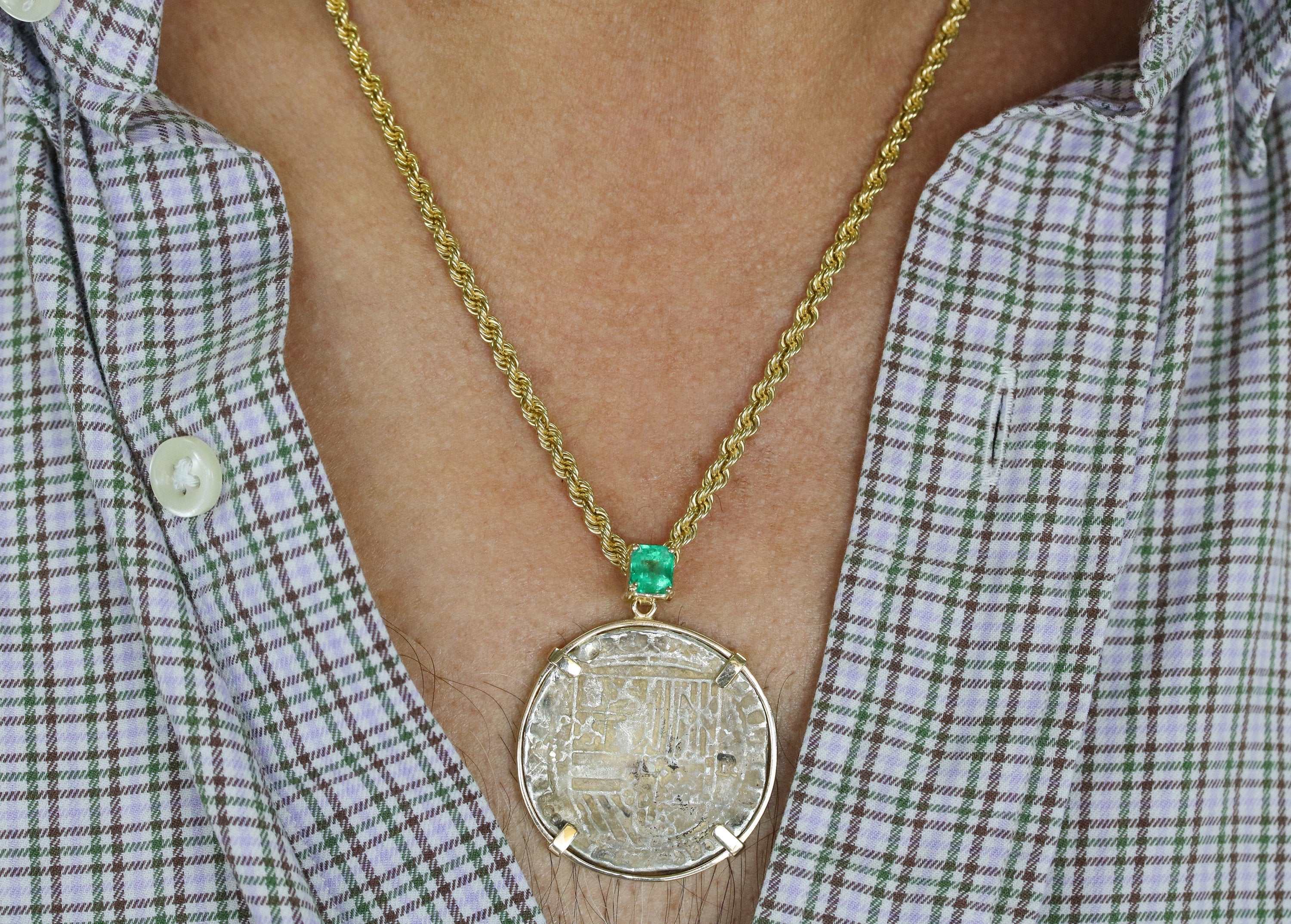 1.10 Carat Unisex Shipwreck Atocha Medallion Pendant Yellow Gold & Silver 14K