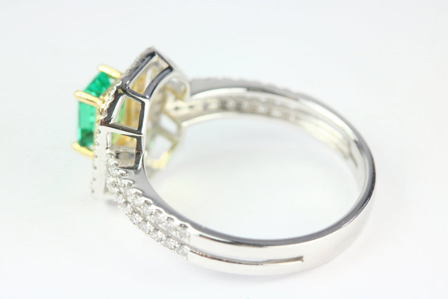 Emerald & Fancy Yellow Diamond Ring Two-Toned 14K