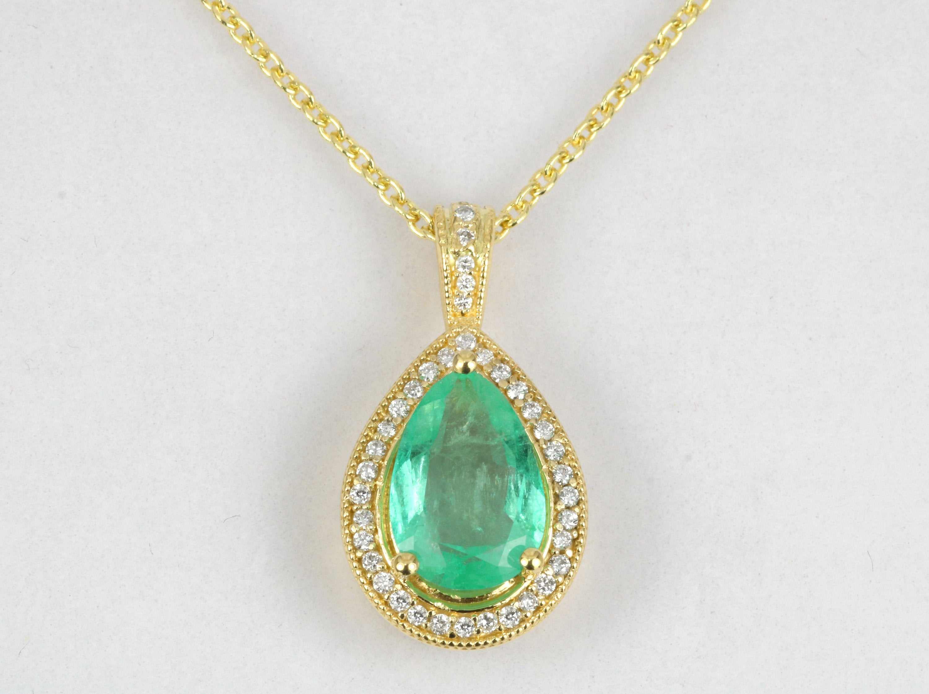 2.50tcw Pear Shape Emerald & Diamond Halo Necklace