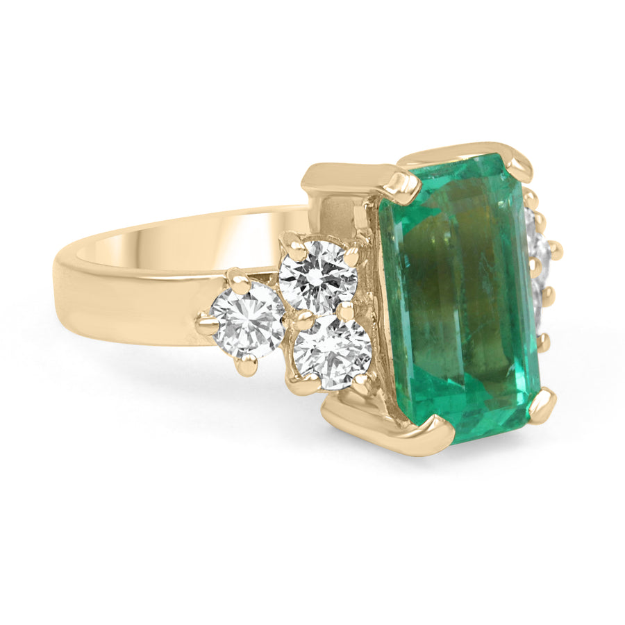 Yellow Gold Emerald Cut Green Tourmaline And diamond Earrings for women