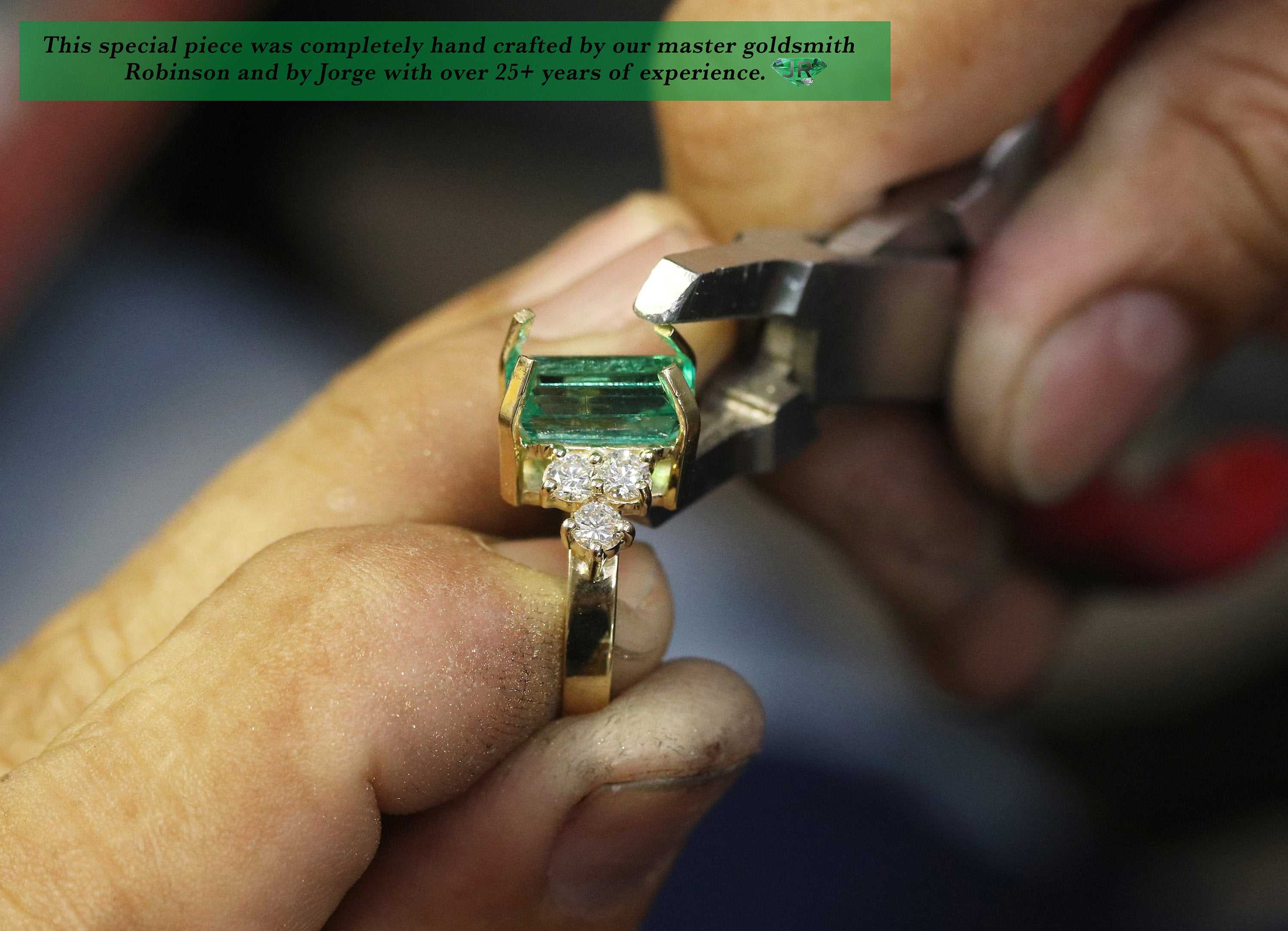 4.70tcw Elongated Emerald & Diamond Accent Ring 18K