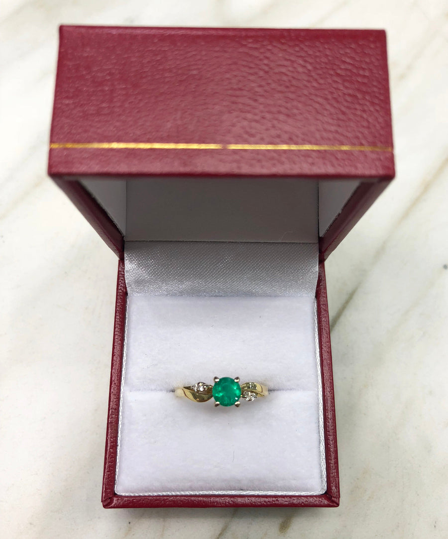 0.50tcw Petite Colombian Emerald & Diamond Ring - Dazzling 14K Gold Engagement Beauty