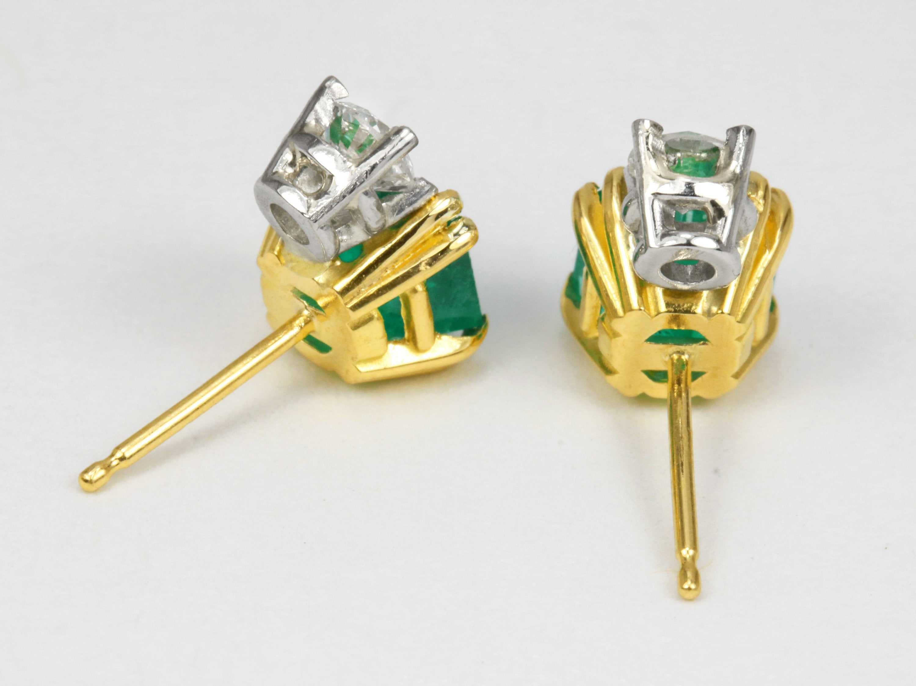 2.75tcw Square Real Emerald & Round Diamond Accent Stud 18K and Platinum