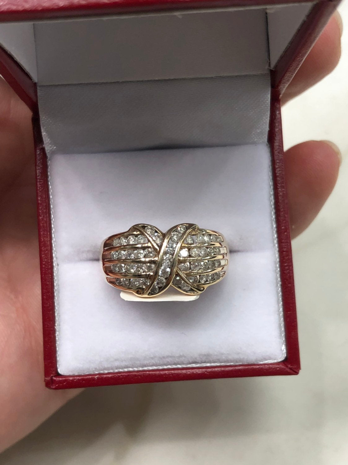 1.0tcw Diamond Cluster X Ring Yellow Gold 10K