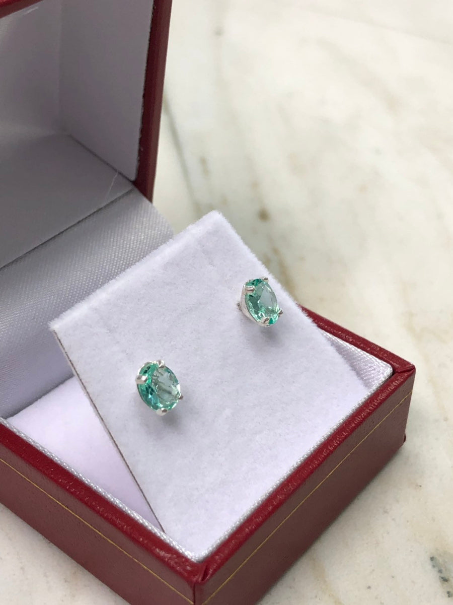 Emerald Sterling Silver Stud Earrings .925 GIFT