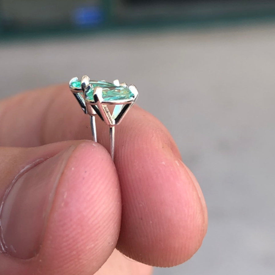 Oval shape Martini Emerald Sterling Silver Stud Earrings 925