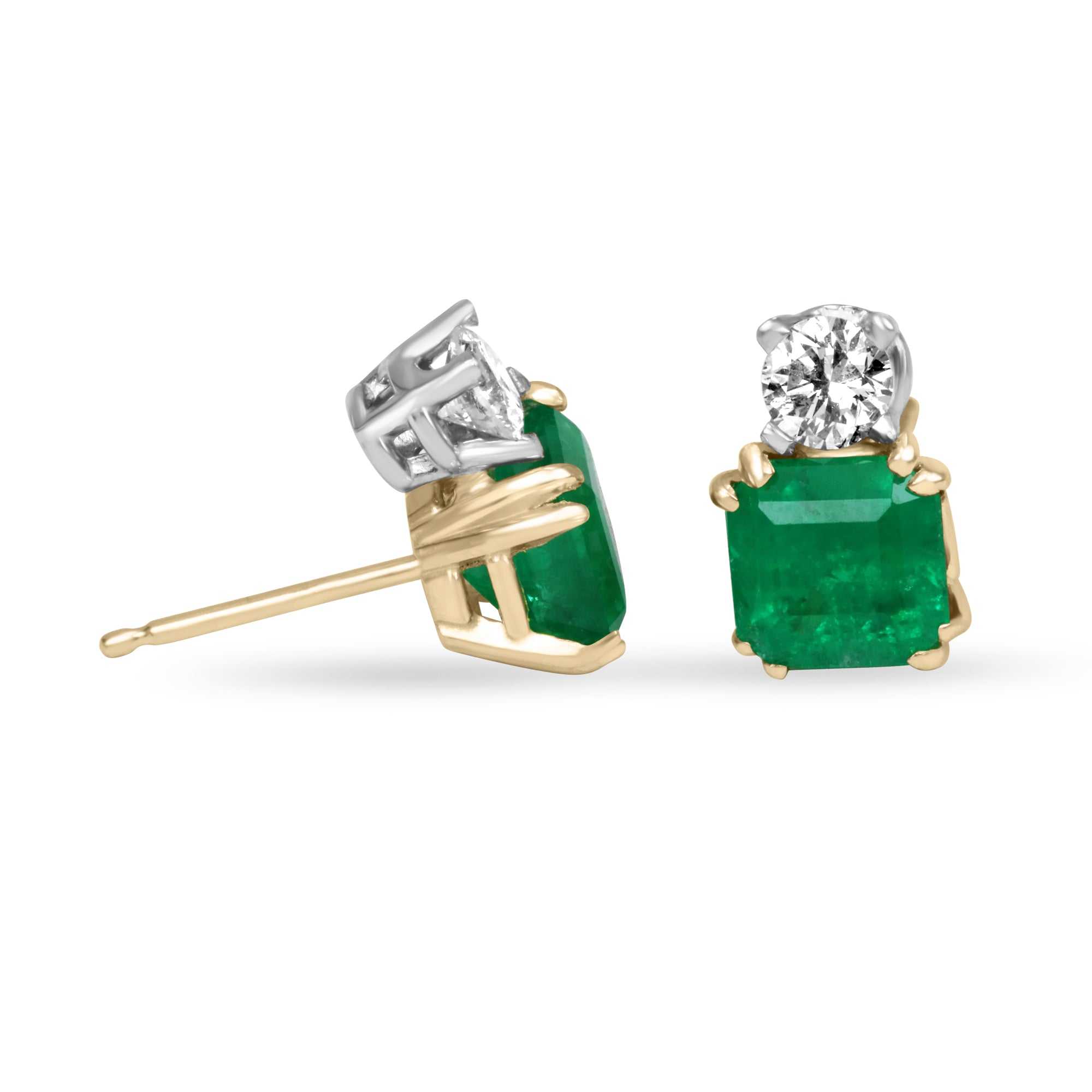 2.75tcw Dark Vivid Green High Quality Emerald & VS Diamond Accent Stud Earrings 18K - JR Colombian Emeralds
