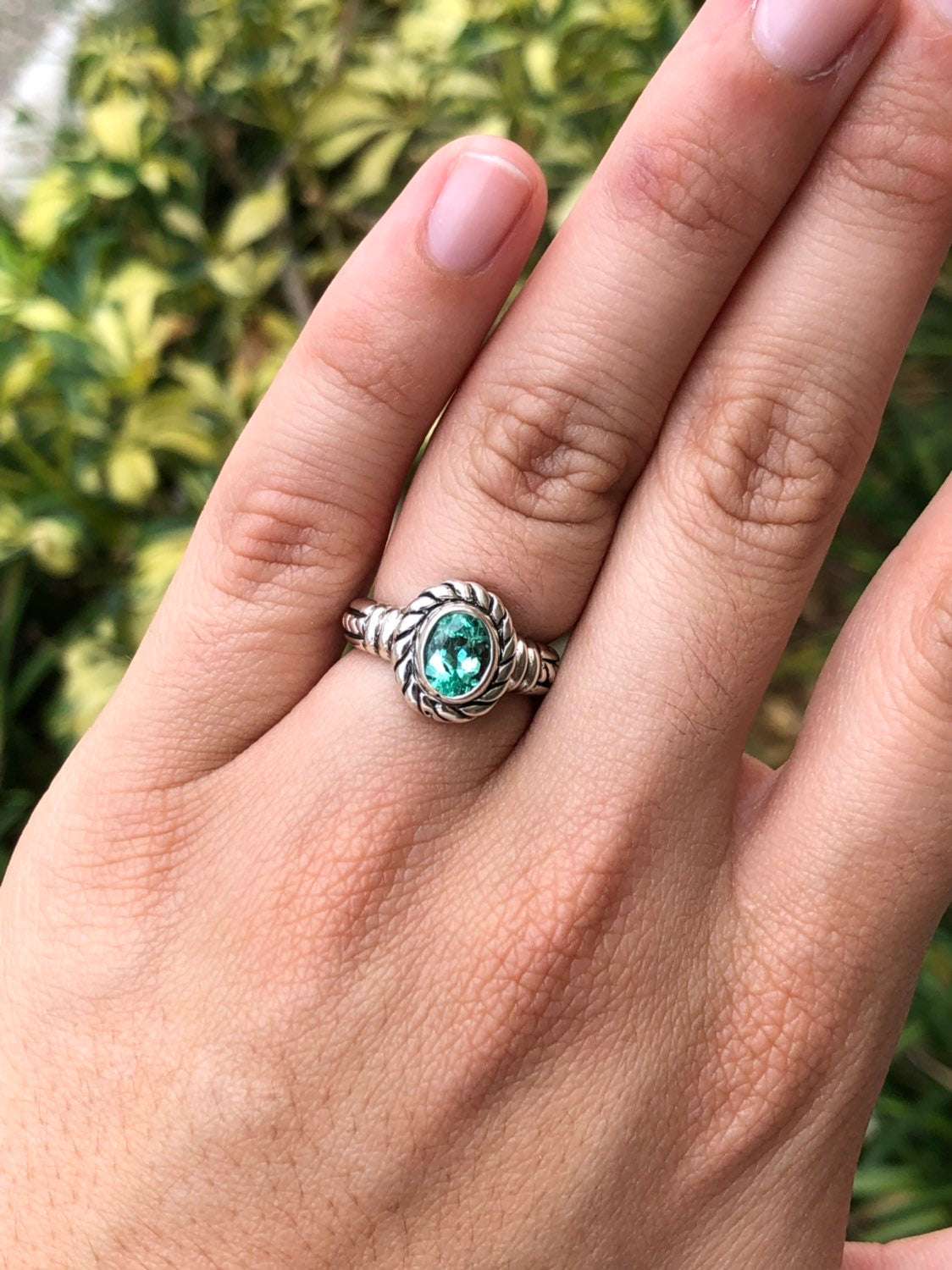 Oval Cut Emerald Solitaire Ring Silver