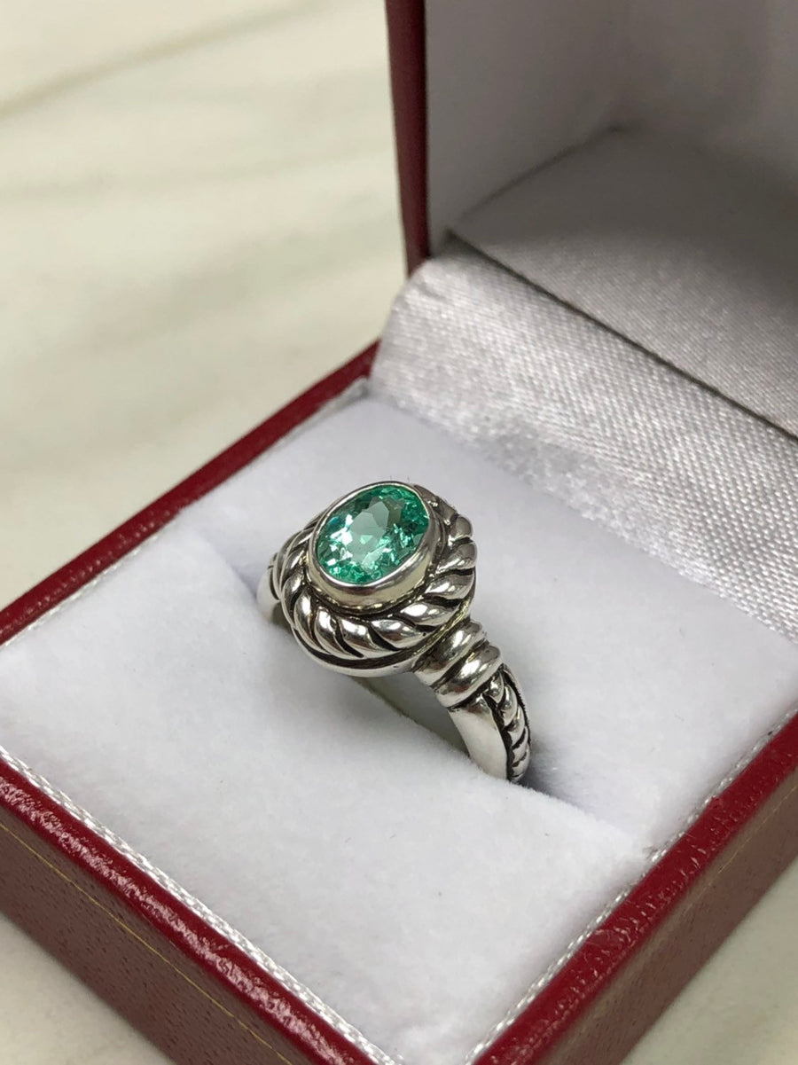 Emerald Solitaire Ring Silver 925